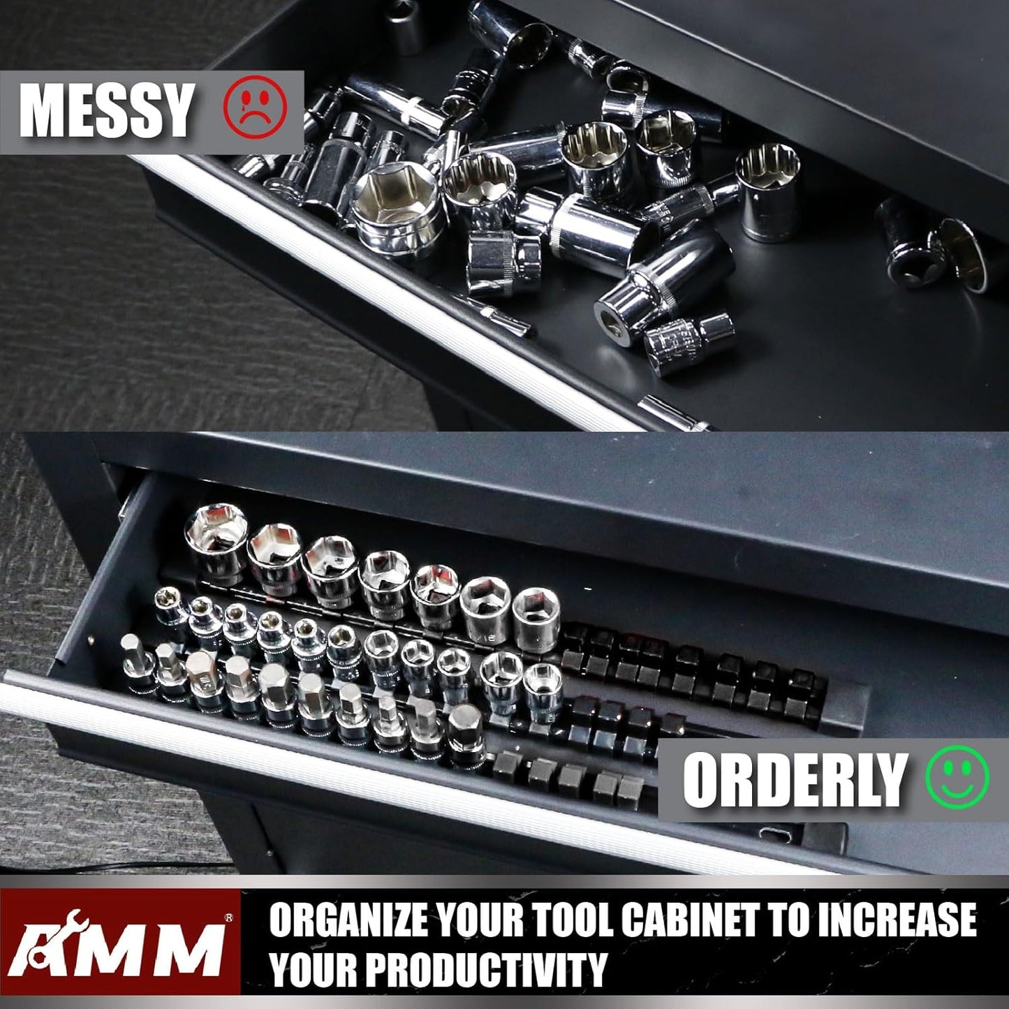 AMM 6-Piece Socket Organizer，3/8 inch Drive ABS Tools-Socket Holder，Heavy Duty Socket Racks，Premium Quality Socket Clip Rail Holder，The best tool trays in the garage