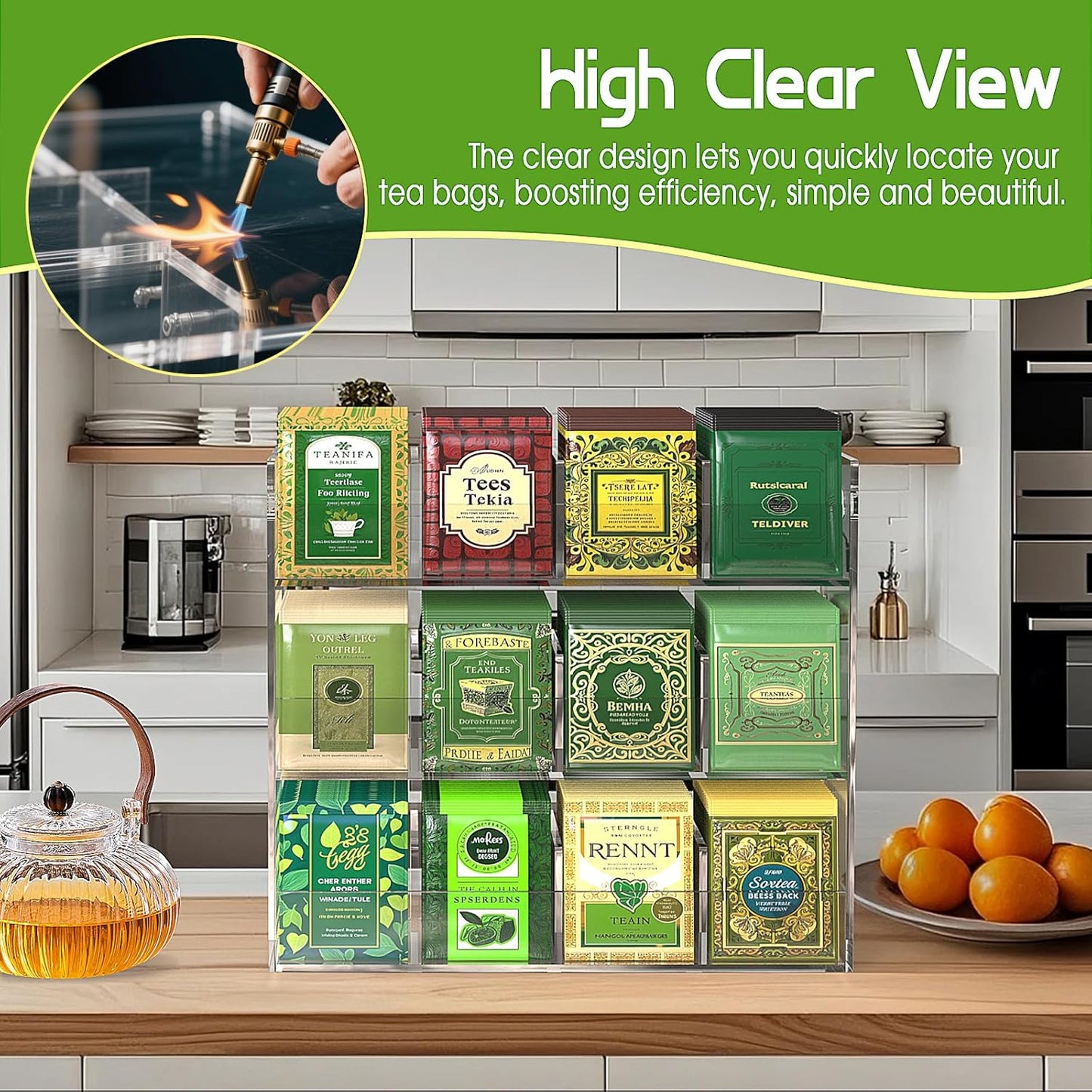 Jumyee 3-Tier Acrylic Tea Bag Organizer & Storage Box, 12 Compartment Portable Teabags Organizer for Cabinet Countertop, Coffee & Tea Station Organizer for Home Office