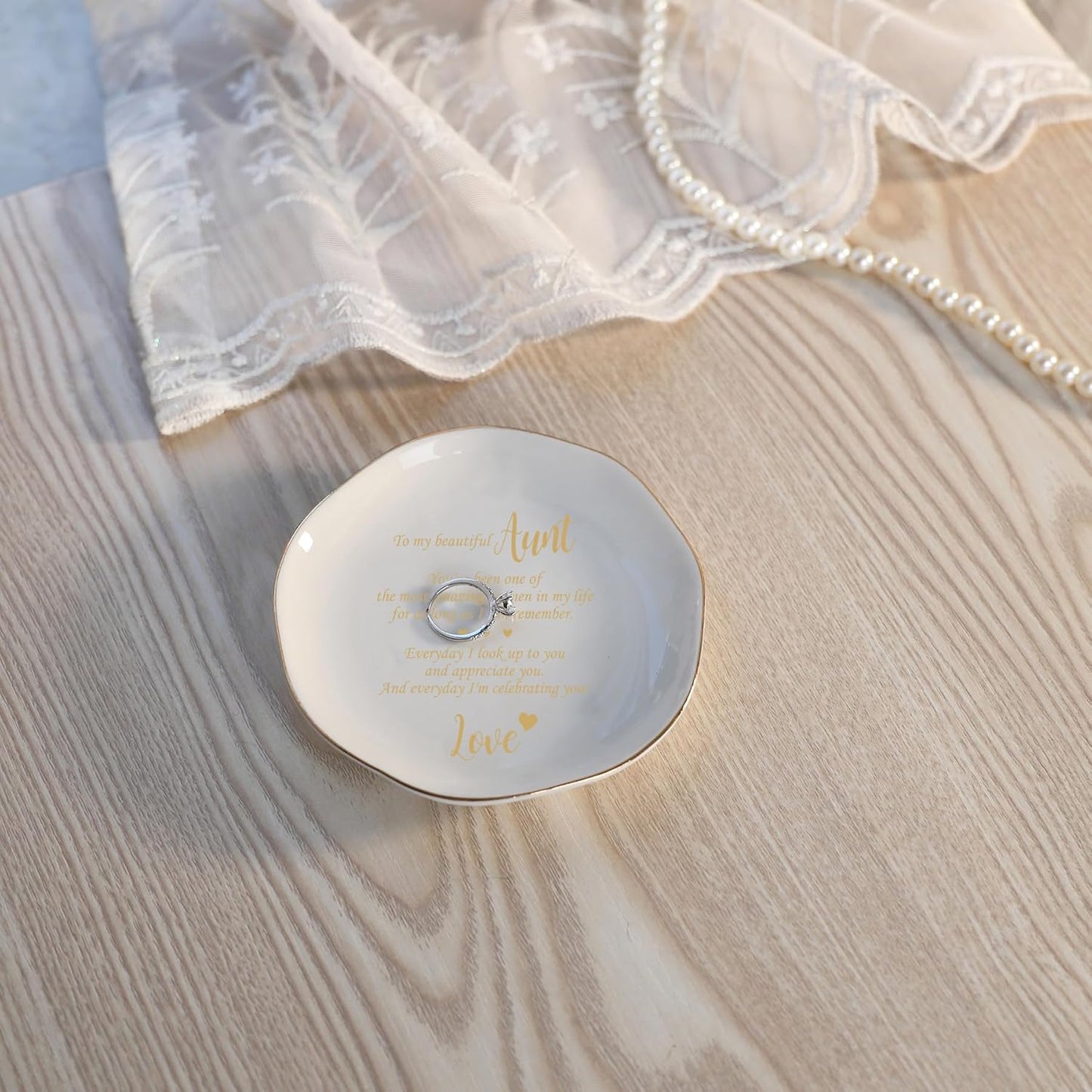 HOME SMILE Christmas Mothers Day Birthday Gifts for Aunt from Newphew or Niece-Ceramic Ring Dish Jewelry Tray-Everyday I look Up to you and appreciate to you