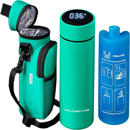 4ALLFAMILY Nomad Medium Pro Insulin Cooler Travel Case – TSA Approved Medicine Cooler with Biogel Ice Pack & Temp Display – Portable Diabetic Cold Case with Insulated Medicine Bag - Pro Turquoise