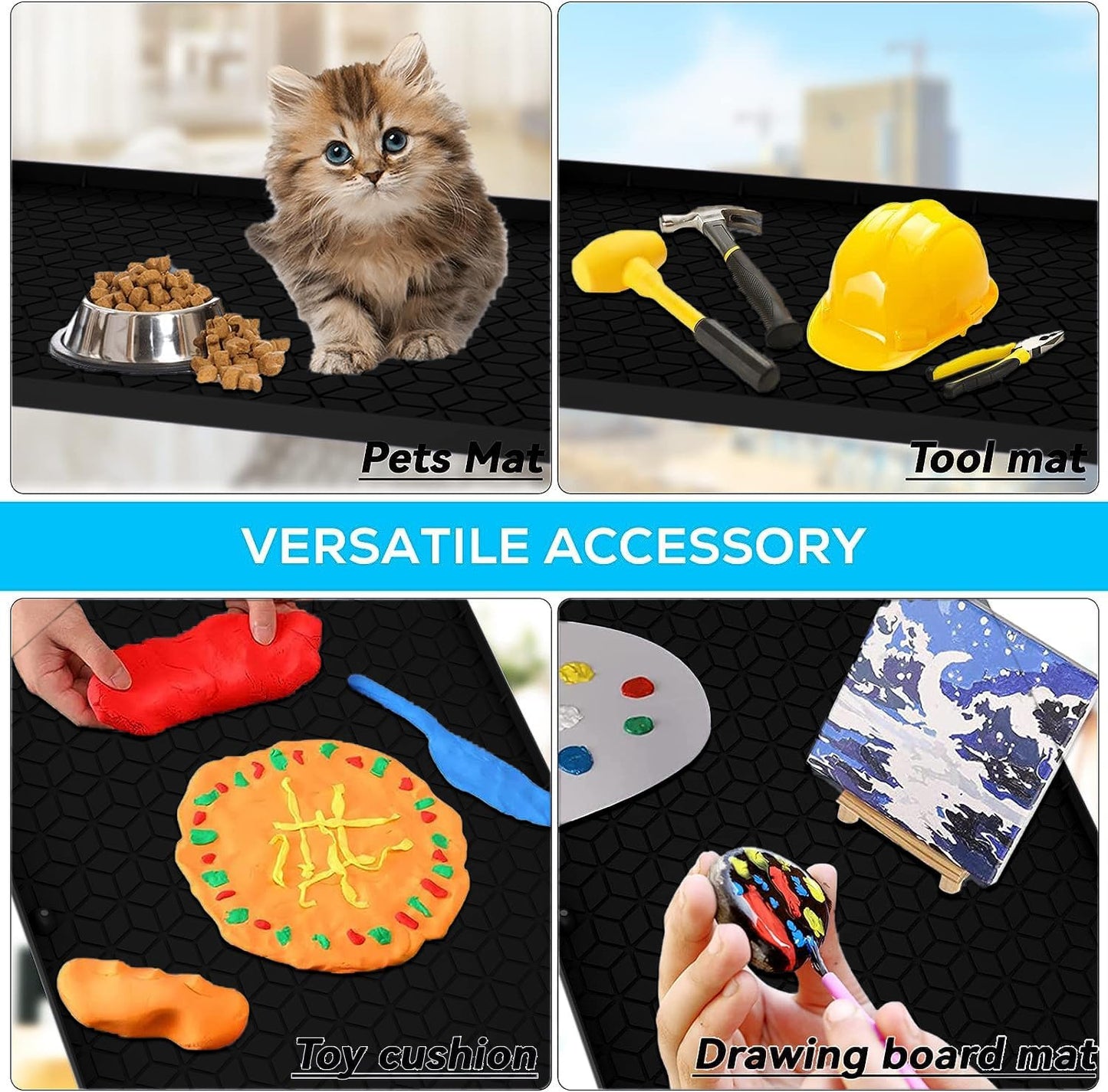 Under Sink Mat for Kitchen Silicone Waterproof Under Sink Liner, Flexible Sink Cabinet Organizer Tray with Drain Hole, Hold up to 3.3 Gallons Liquid, Easy to Clean (Black, 28X19)