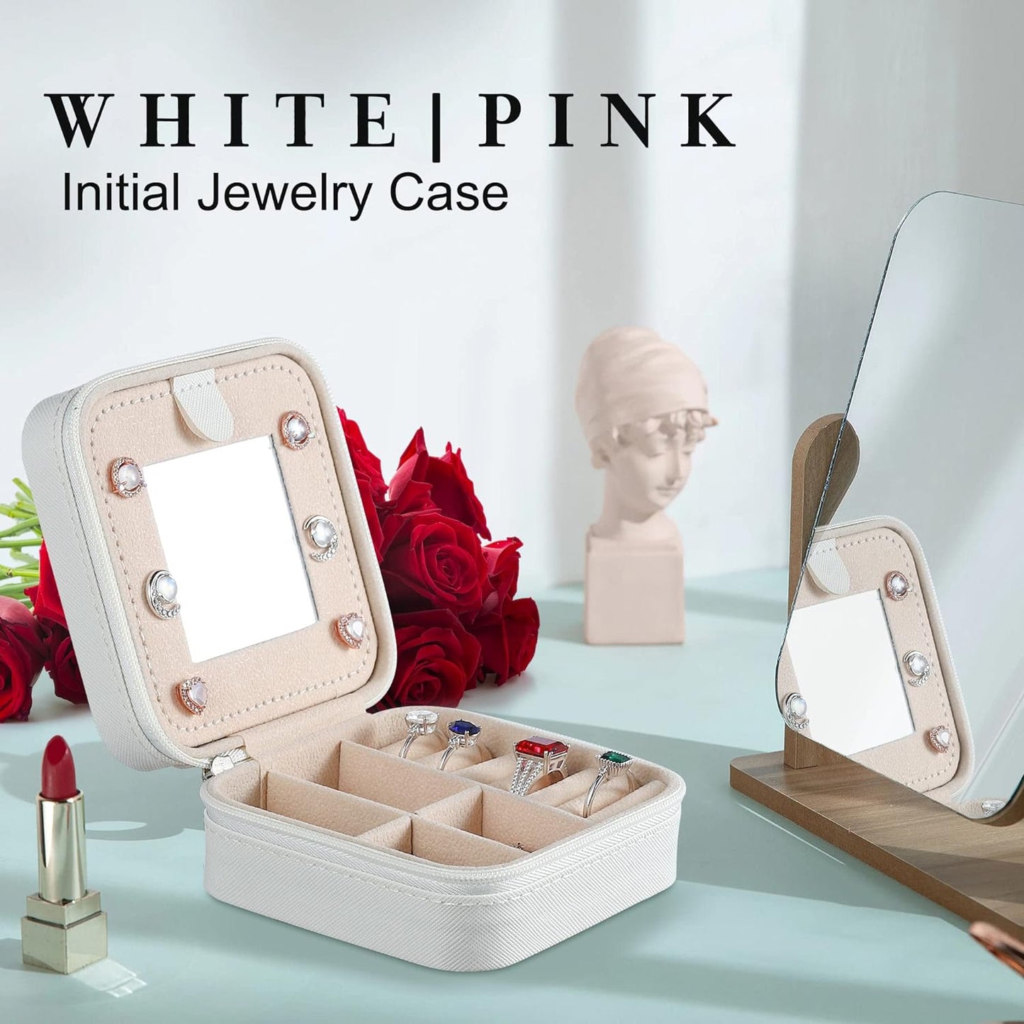 Parima Travel Jewelry Case - Small Jewelry Organizer Box, Mini Travel Case - Letter V, White