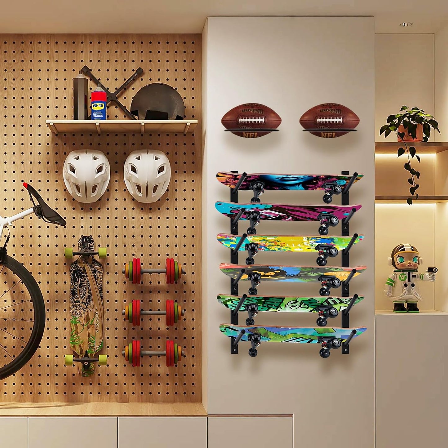 BiJun Skateboard Wall Mount, Snowboard Wall Mount Display, Horizontal Ski Wall Rack, Skateboard Rack Storage Holder Longboard Hanger