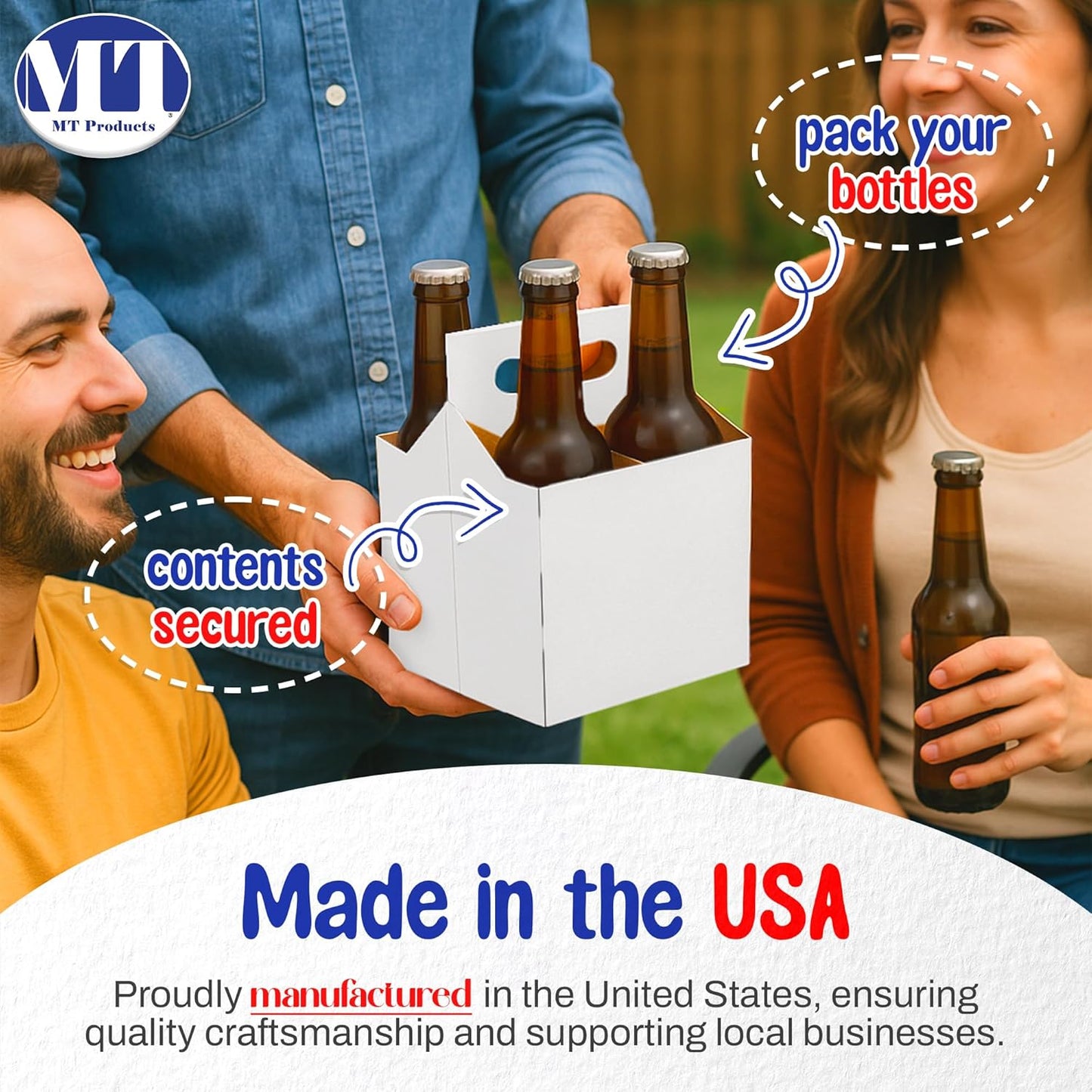MT Products White 4 Bottle Holder 12 oz. - Corrugated Bottle Carrier for Transport (Pack of 10) - Made in USA