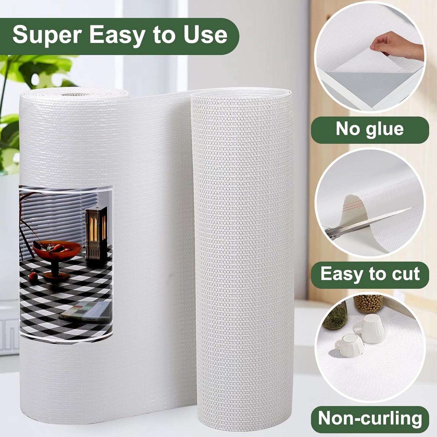 Shelf Drawer Liner for Kitchen Cabinets Non Adhesive, Slip Resistant Strong Grip Thickened Cabinet Liners for Shelves, Non Slip Plastic Shelving Paper for Cupboard, Dresser, Pantry(Whtie, 11.8"x10FT)