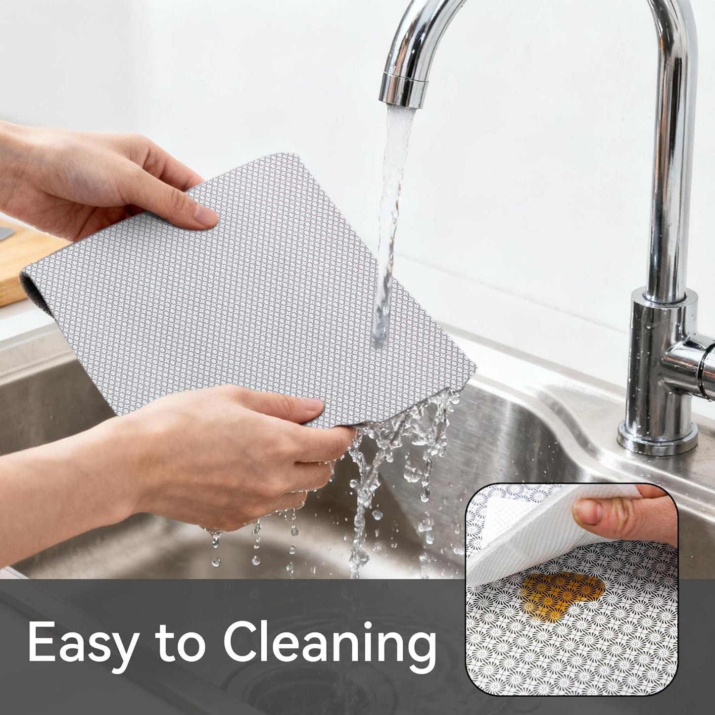 FIFTY FEET 18"x96" Non-Adhesive Shelf Liner for Kitchen Cabinets and Drawers, Washable Non-Slip PVC Cabinet Liner (Black Circle)(1 Roll)