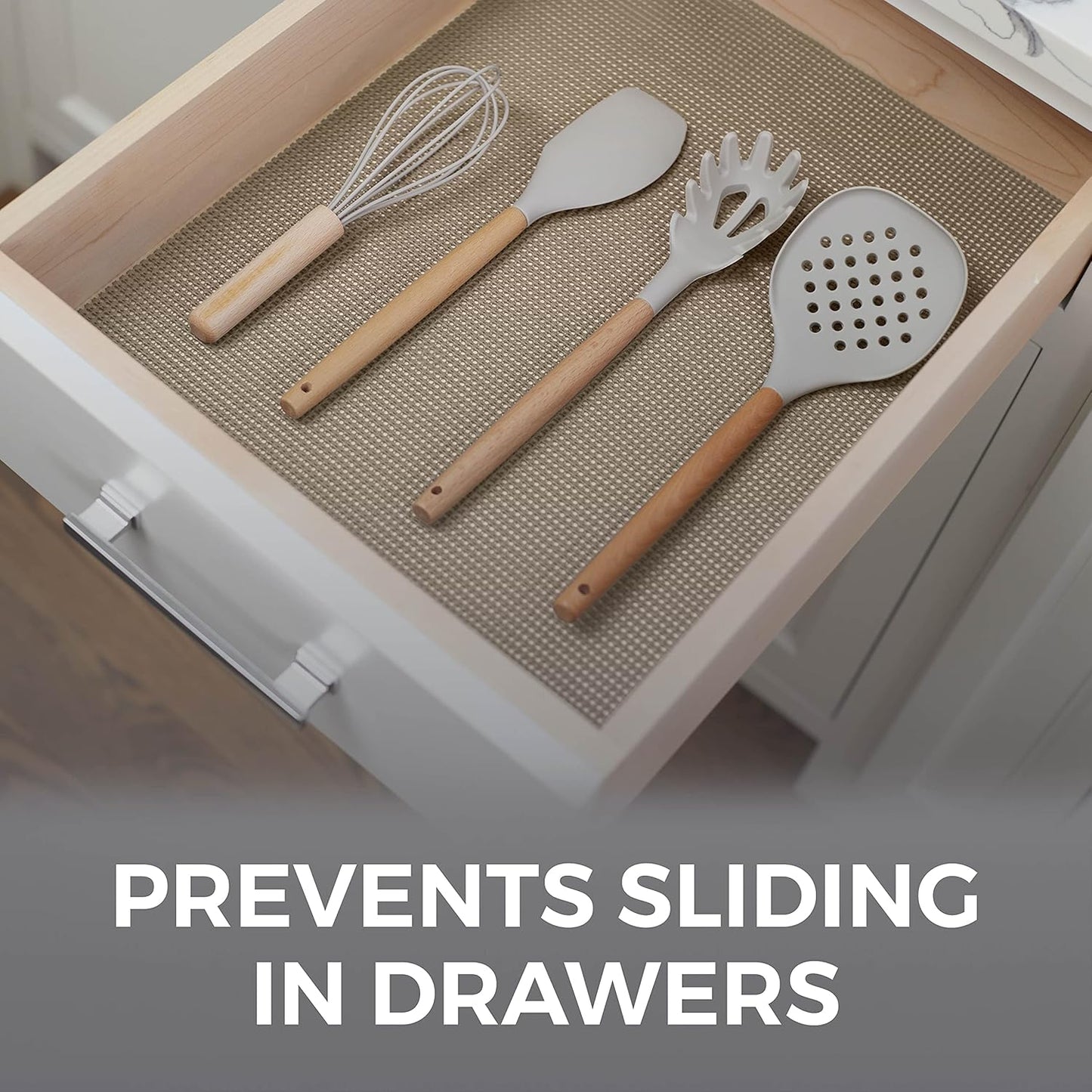 HOME GENIE Shelf Drawer and Cabinet Liner, Durable with Strong Grip, 12 in x 20 FT, Non Adhesive Liners Protect Kitchen Cabinets and Cupboard, Pantry, Bathroom Drawers and Shelves, Desks, Light Taupe