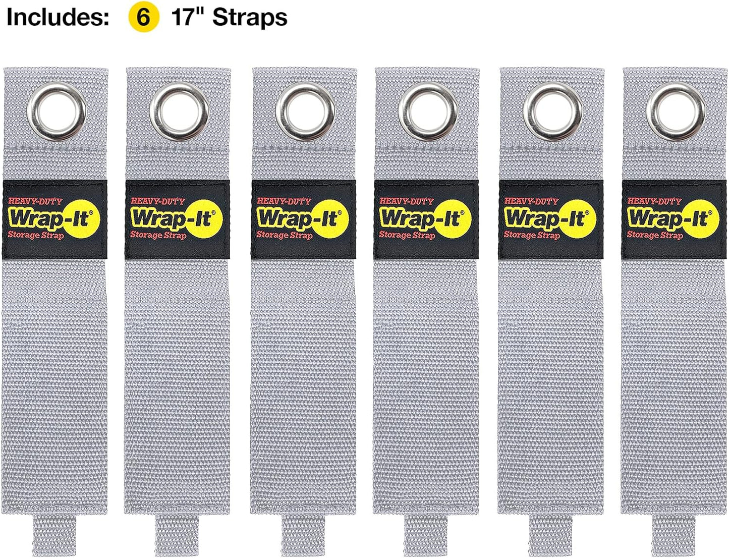 Heavy-Duty Wrap-It Storage Straps - 17" (6-Pack) Silver - Garage Organizer and Extension Cord Hanger for Storage Ideas as an Electric Cord Holder