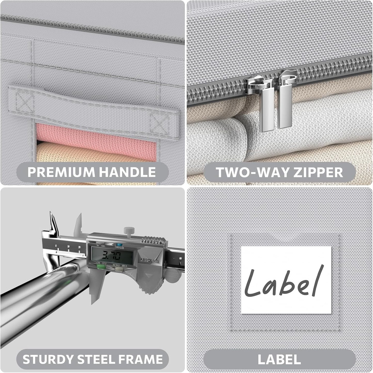 CYhom 3Pack Frame Storage Box - Clothes Storage Bin Bags Oxford Fabric Foldable Stackable Container Organizer Set with Clear Window & Carry Handles (Grey, Medium-44L)