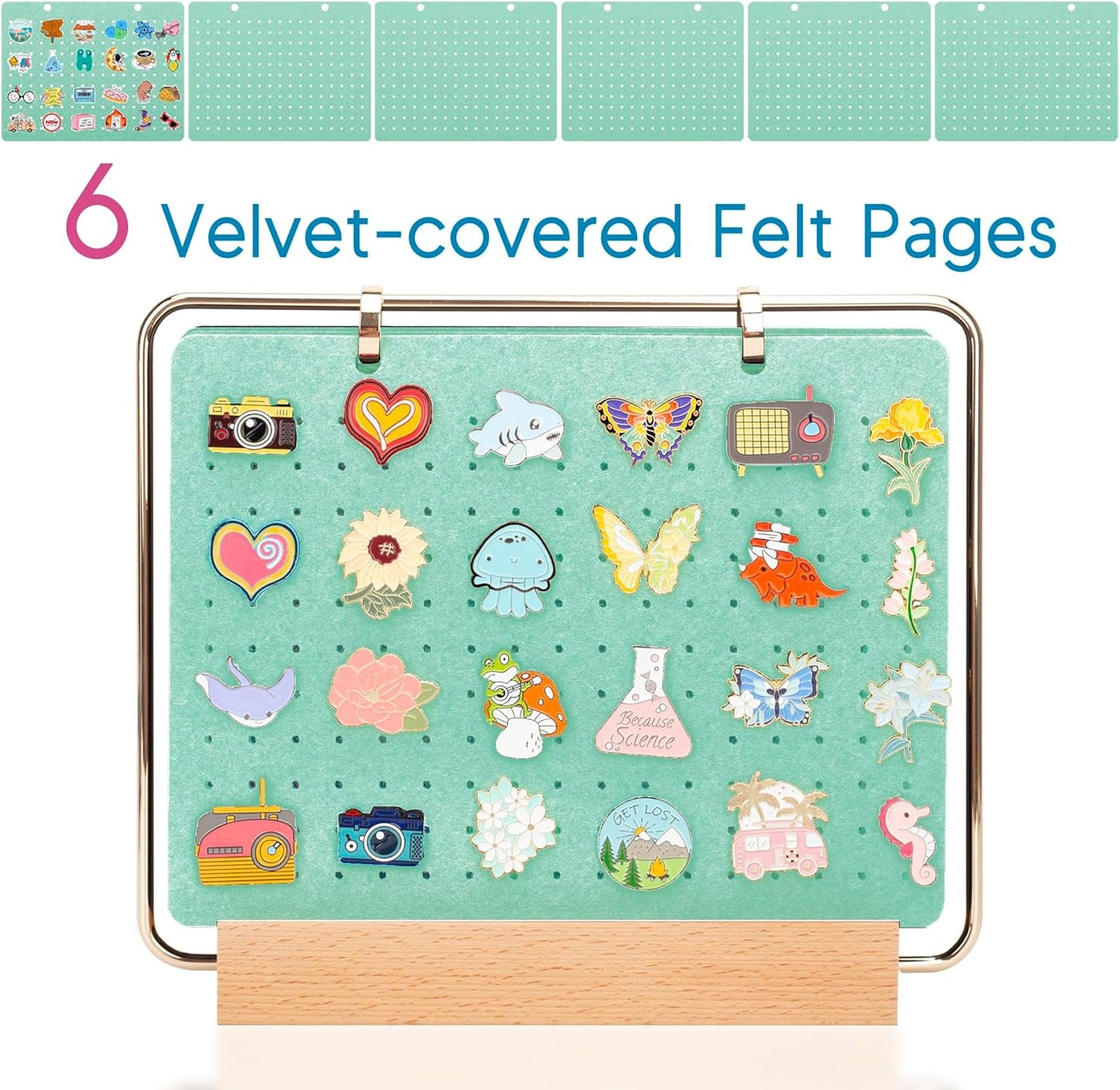 PACMAXI Pin Display Organizers, Brooch Pin Holder, Enamel Pin Display Pages for Store 180+ Pins, Pin Collection Storage Calendar Wooden Stand with 6 Pages (Not Include Any Accessories)（Green）