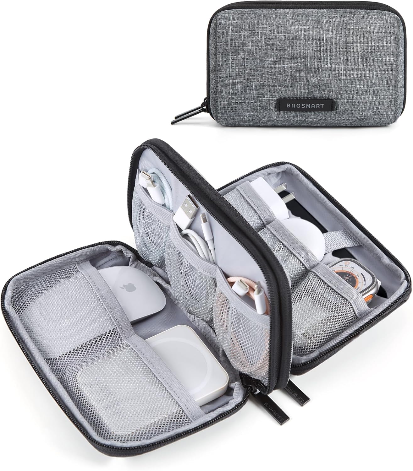 BAGSMART Electronics Organizer Travel Case, Cable Charger Cord Tech Organizer Pouch for Phone Charger Accessories, Grey