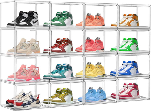 Acrylic Shoe Boxes Stackable, 12 Pack Shoe Display Cases Clear Plastic Shoe Container Boxes Sneaker Storage Bins -Fit US Men's/Women's Size 12