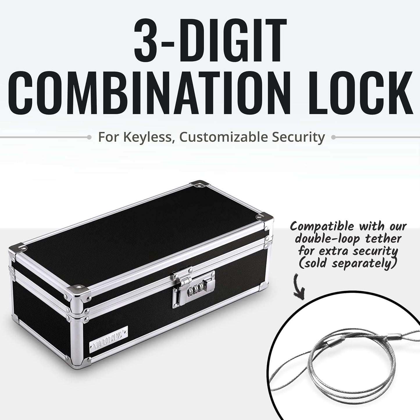 Vaultz Locking Medicine Storage Box with Combination Lock, 3.75" x 11.88" x 5.25", Black (VZ03480)