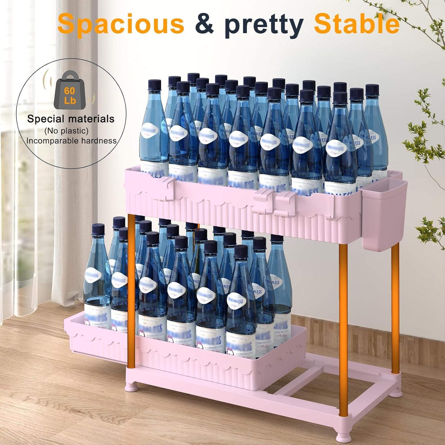 3 Pack Under Sink Organizers, 2-Tier Multi-Use Kitchen and Bathroom Organizers and Storage with Sliding Drawers，Bathroom Cabinet Organizer (Pink, 12.8 Inch)