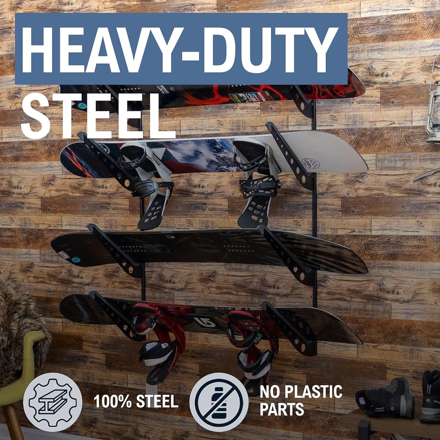 StoreYourBoard Adjustable Snowboard Storage Rack, Wall Mount 4 Board Display