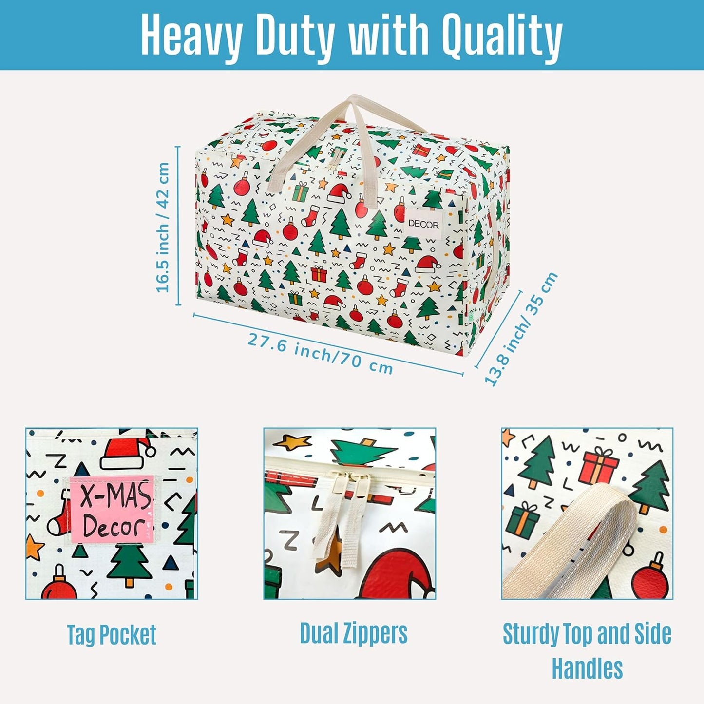 VENO 6 Pack Moving Bags and Large Christmas Decoration Storage Bins with lids. Alternative to Moving Boxes, Packing Supplies for College. Heavy Duty Totes (Jingle Mix, 6 Pack)