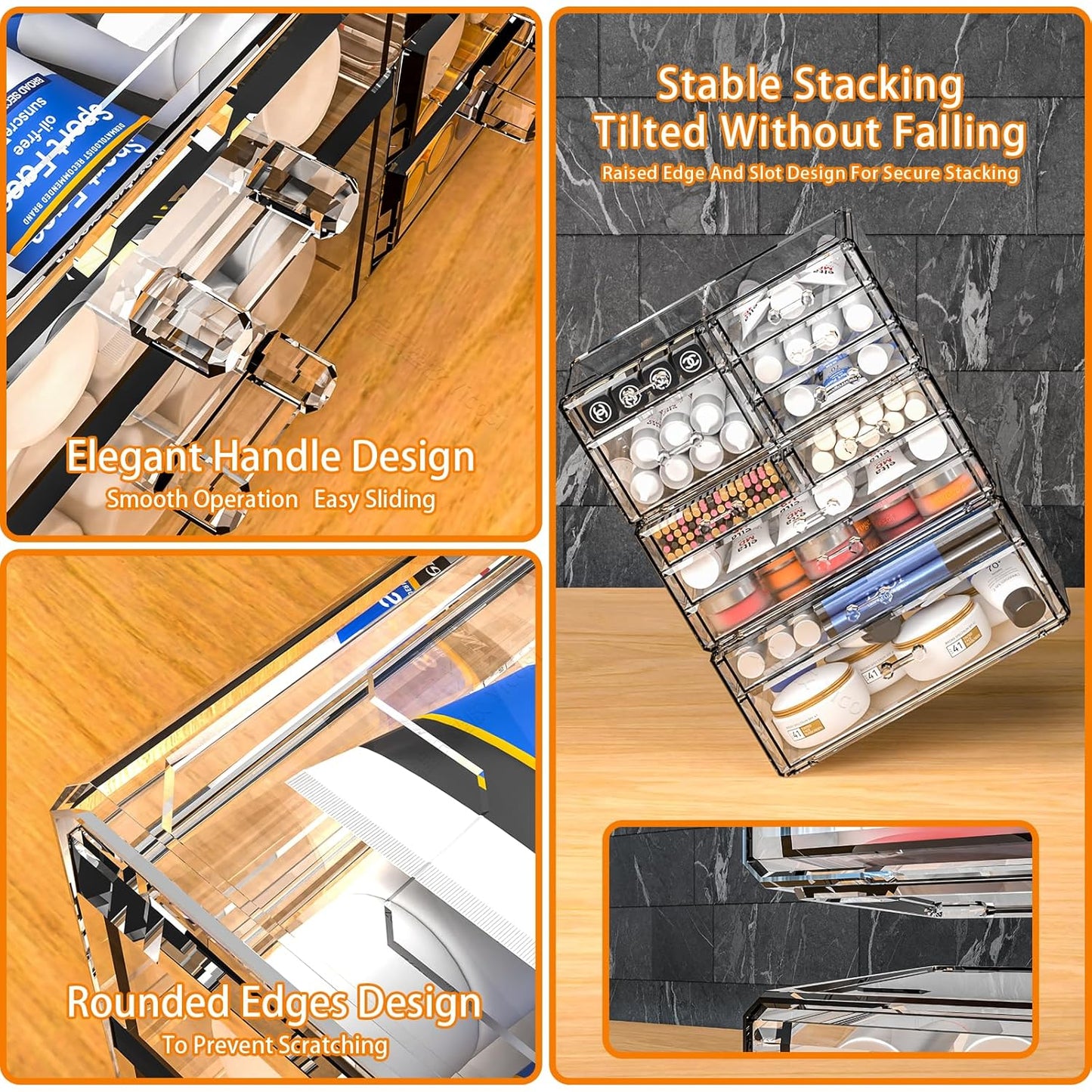 Acrylic Clear Make up Organizers And Storage for Vanity,Bathroom Skincare Organizer With 12 Drawer for Dresser,Plastic Desk Accessories Organization,Cosmetic Organizer Countertop for Beauty,Skin Care