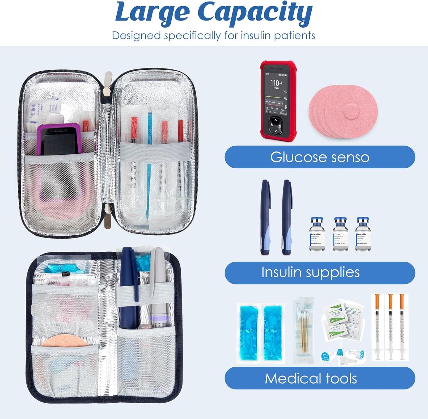 YOUSHARES Insulin Cooler Travel Case - Diabetic Insulated Organizer Portable Cooling Bag for Medication Cooling Insulation, Insulin Pen Case with 2 TSA Approved Cooler Ice Pack (Pink Flower)