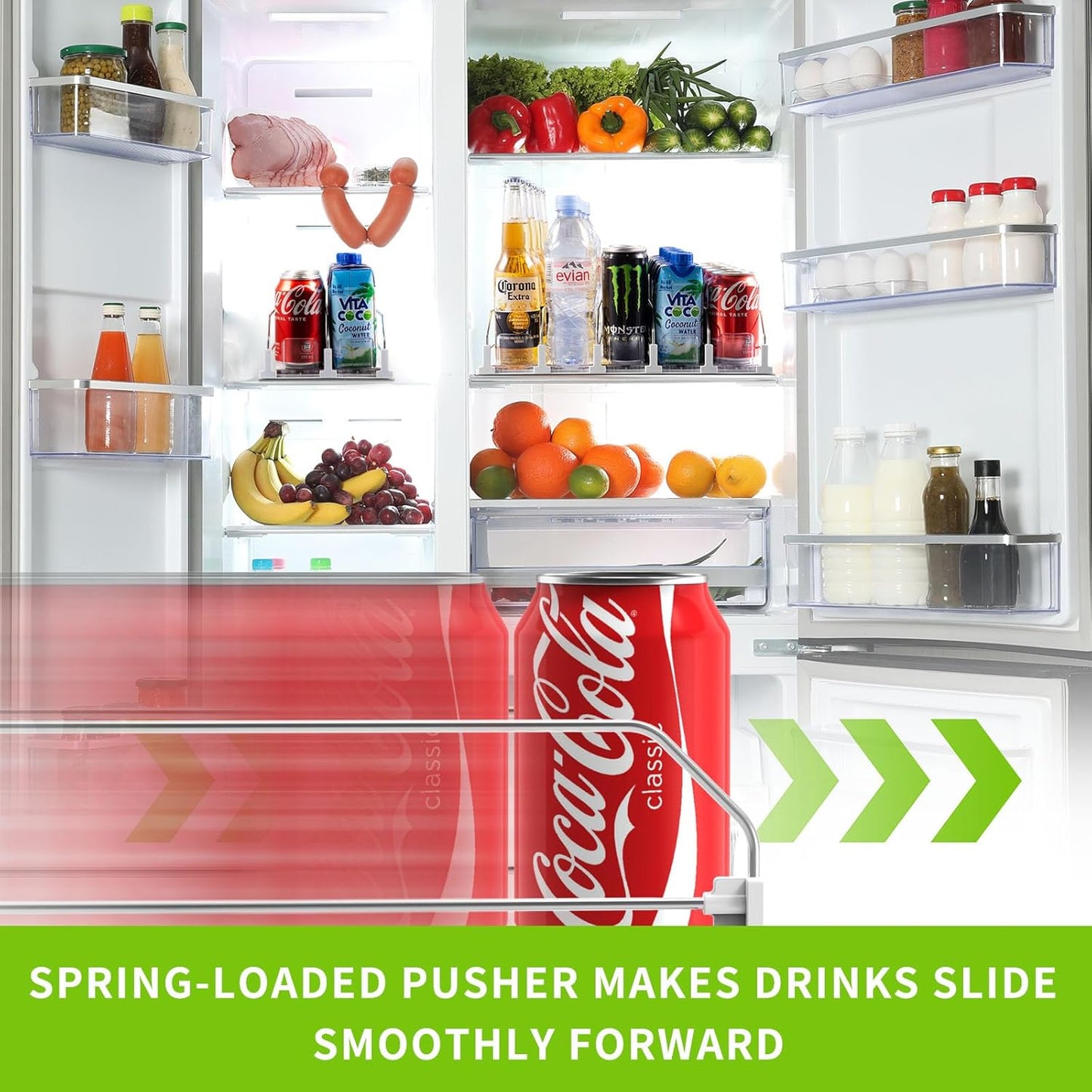 Drink Organizer for Fridge, Soda Can Dispenser for Refrigerator, Automatic Drink Dispenser for Fridge Holds up to 10 Cans, 2 Row