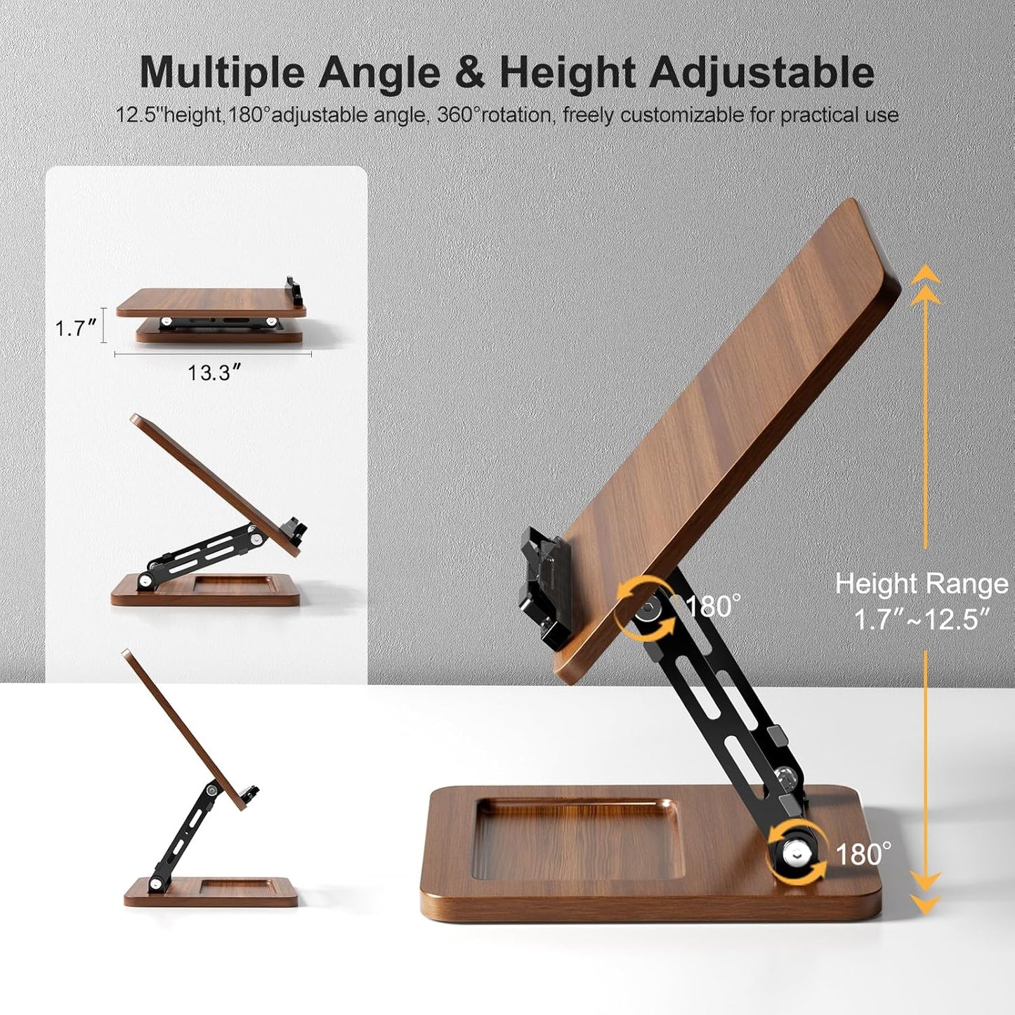 Book Stand for Reading with Light, Book Holders for Reading Hands Free, Adjustable Height & Angle, Fits Cookbook Recipe, Textbook, Kindle,Foldable for Kitchen, Office, School,Gift for Book Lovers