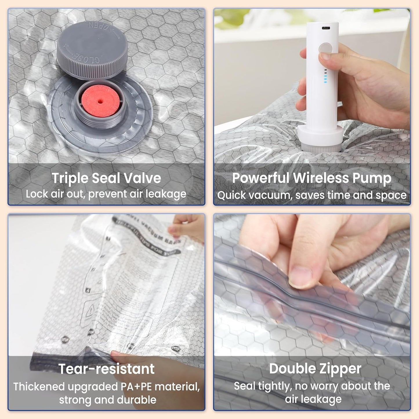 Space Saver Vacuum Storage Bags with Electric Pump, 18 PCS (6S,6M,4L,2J) Space Saver Vacuum Seal Bags for Clothing, Travel, Bedding, Blanket, Pillow, Comforter
