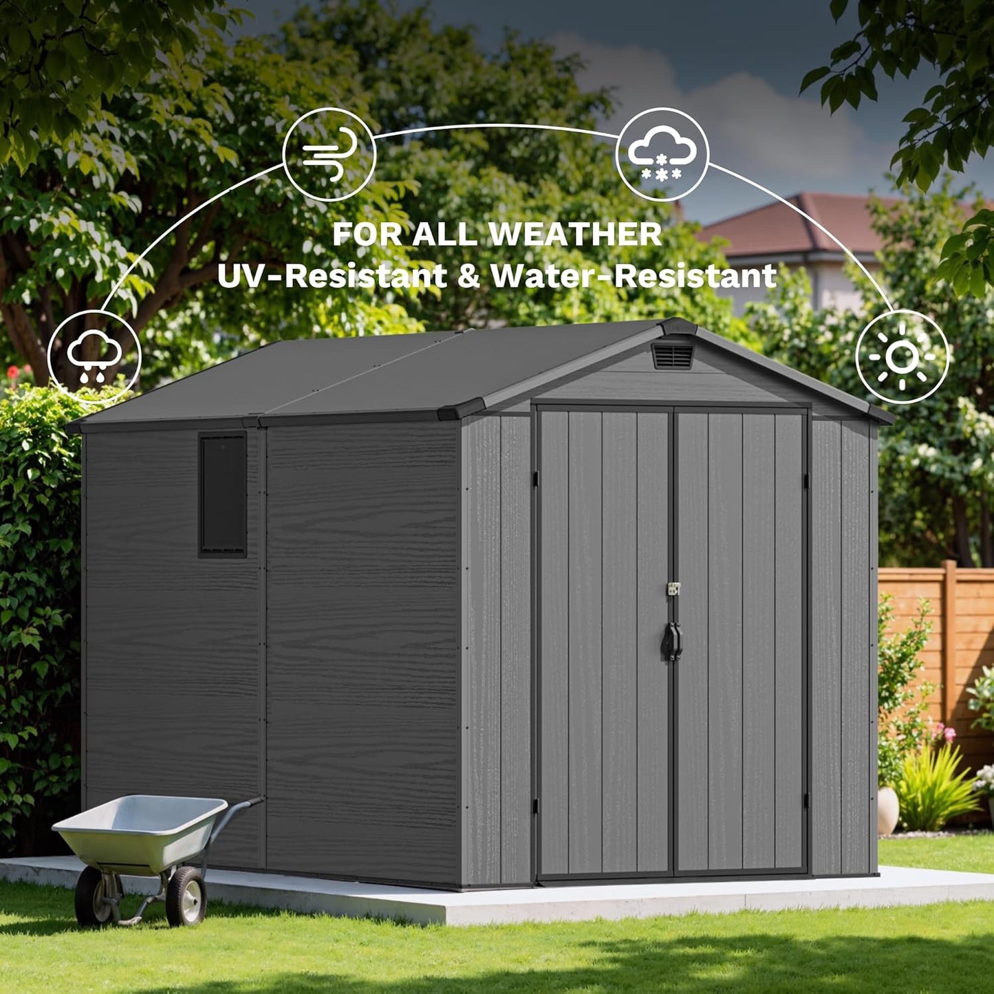 Devoko 6x10 FT Plastic Outdoor Storage Shed - Lockable Resin Tool Shed with Window & Floor - Easy Assembly for Garden, Backyard, Dark Gray