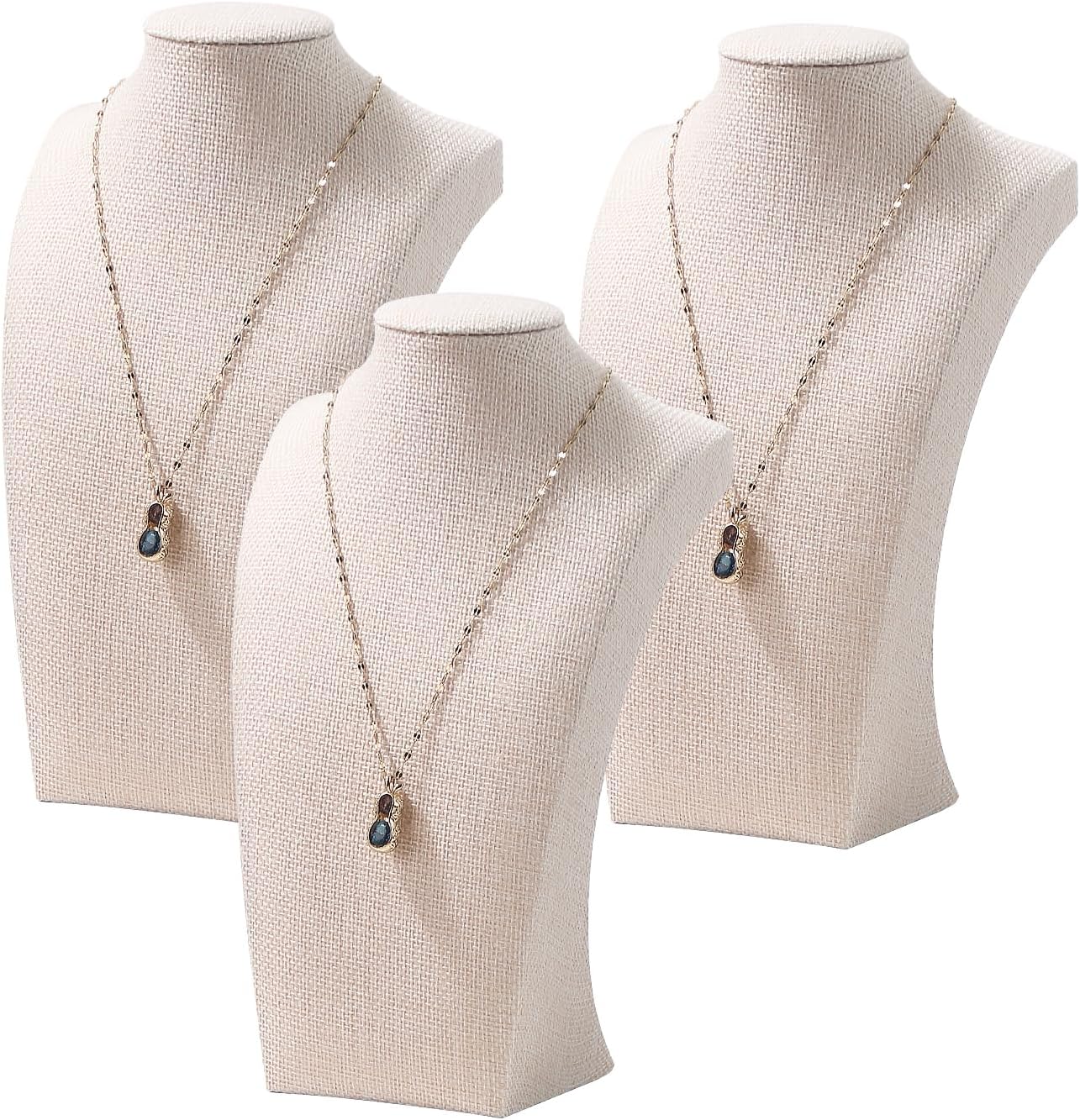 3Pcs Necklace Bust Stand for Selling, Linen Necklace Display Holder, Jewelry Necklace Organizer Rack for Shop Store Exhibition Show (9" Height)