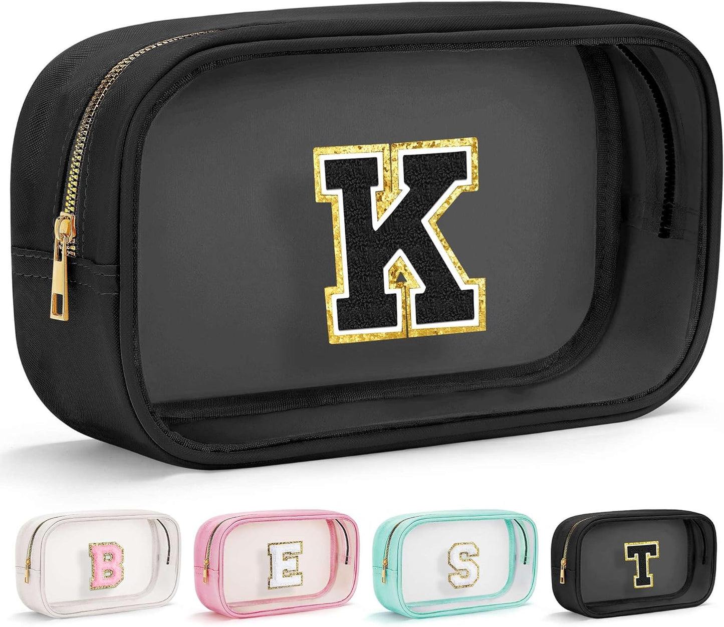 YOOLIFE Birthday Gifts for 3 4 5 6 7 8 9 10 11 12 13 Year Old Girls Travel Makeup Bag Pouch Toiletry Bag for Kids Clear Makeup Bag Cosmetic Bag Birthday Gifts for Girls Kids Preppy Stuff Black K