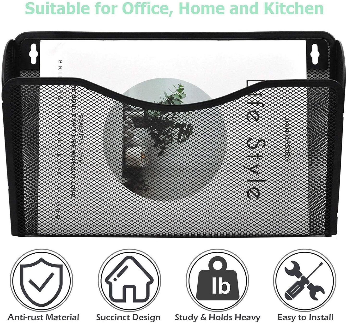 EASEPRES 6 Single Pocket Mesh Hanging File Organizer, Vertical Wall Mounted Magazine File Holder, Mount Basket Mail Paper Document Folder Organizing for Office, Home and School, Black