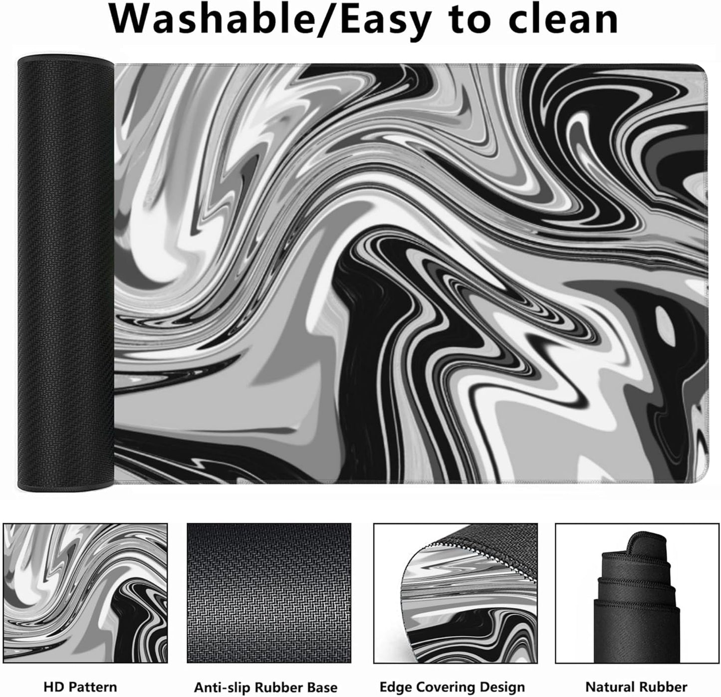Desk Mat,Fluid Pattern Extended Gaming Mouse Pad,Large Non-Slip Rubber Base Mousepad with Stitched Edges,Waterproof Mouse Mat Desk Pad for Office Game Home 35.4x15.75 in
