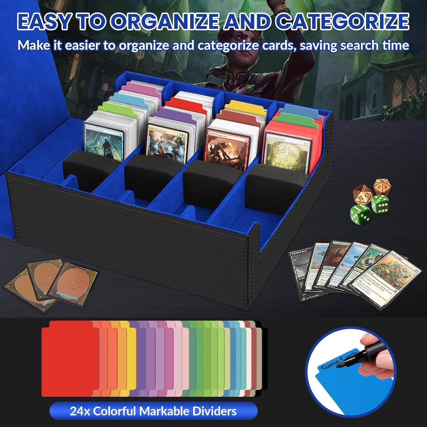 AOBOPLE Trading Card Storage Box,3200+ Card Box Storage with 24 Dividers and 4 Foam Supporters PU Leather Magnetic Cards Deck Case for MTG,TCG, Magic and Sport Cards,Great Gift for Card Collectors