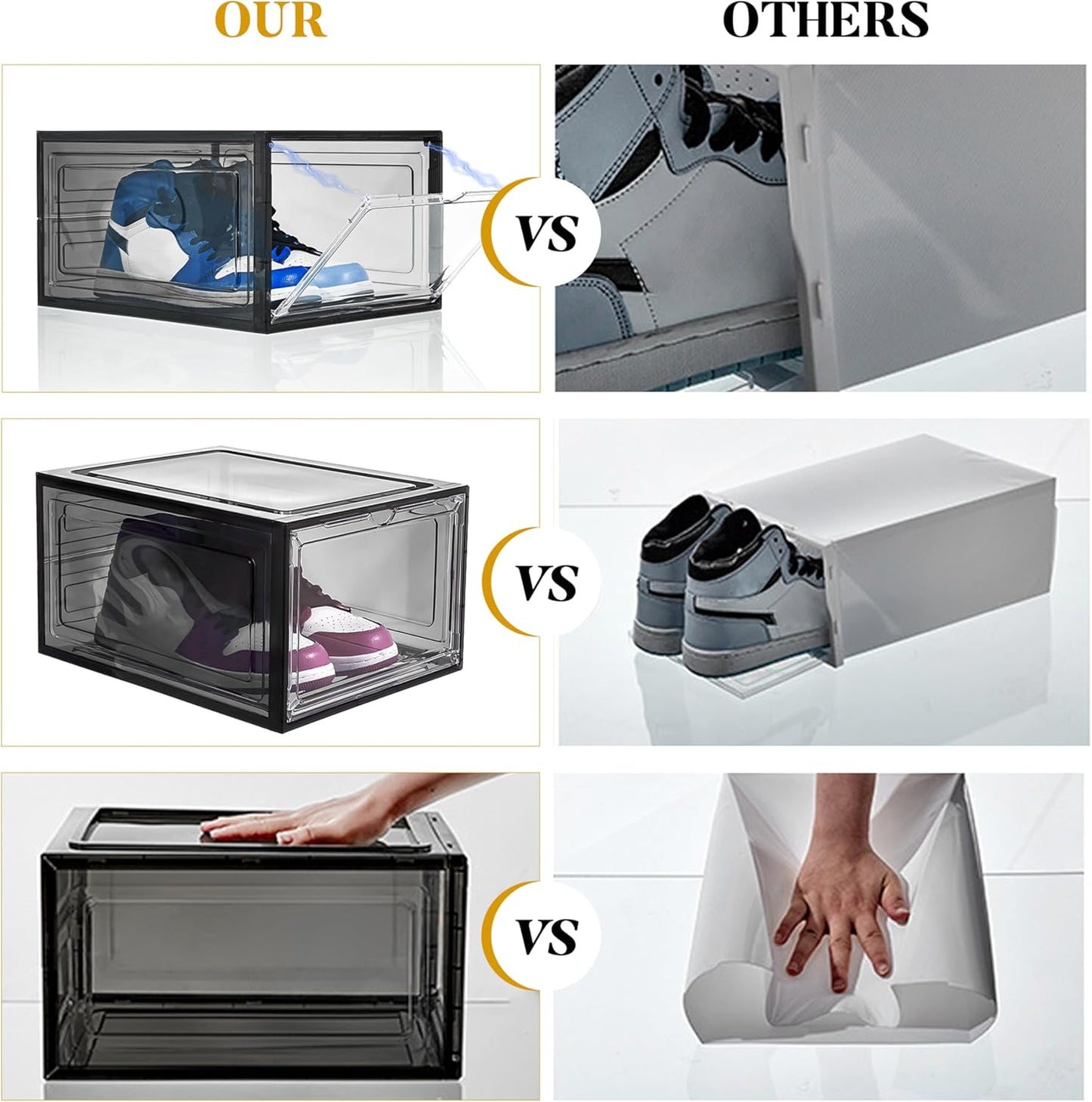 Attelite Upgrade 12pack Shoe Box Storage Containers,Thicken Sturdy Clear Stackable Plastic Shoe Organizer Box with Magnetic Door, Drop Front Shoe Box Sneakers X-Large