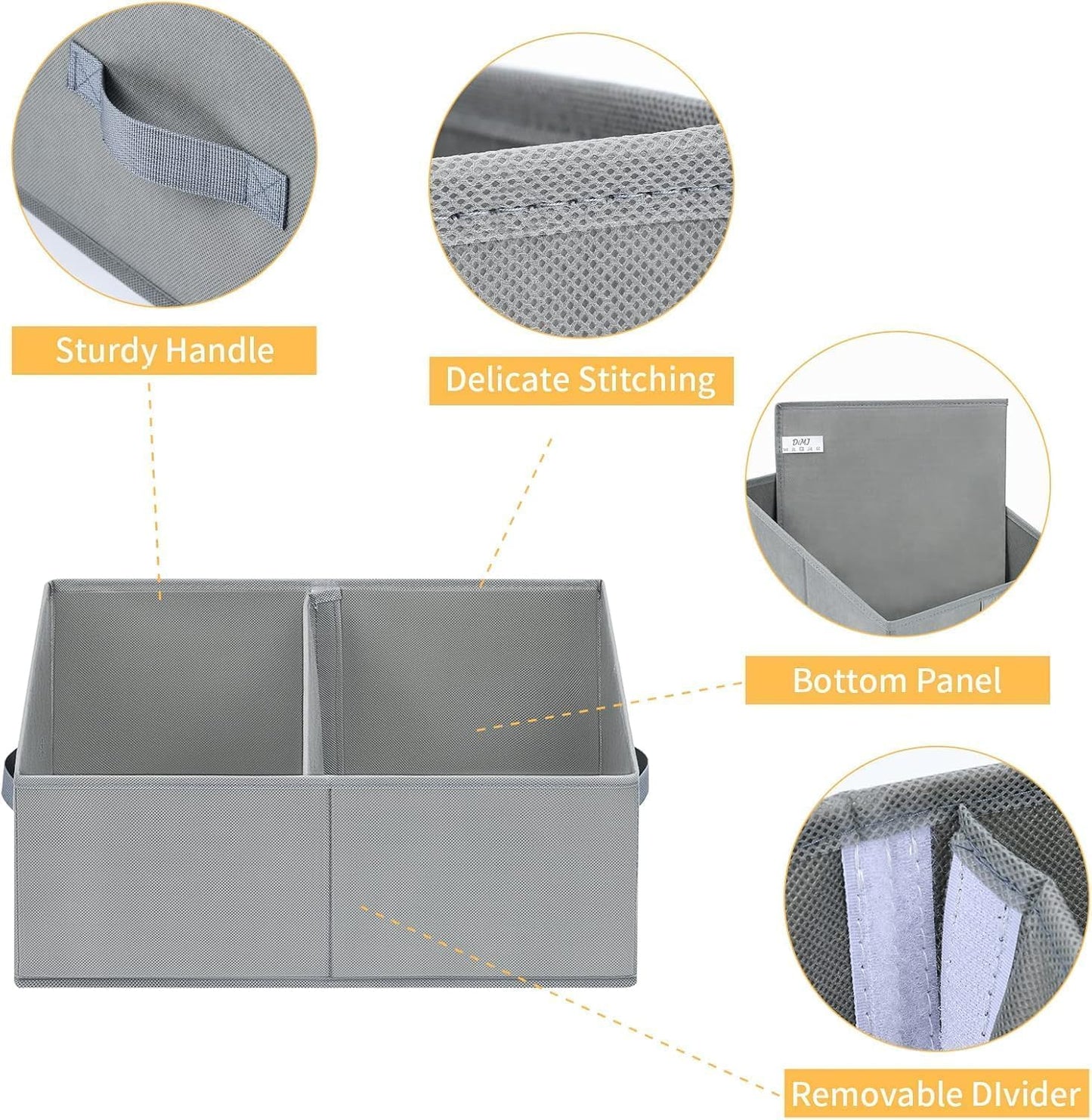 DIMJ Trapezoid Storage Bins for clothes - 3 Packs Closet Organizers and Storage Baskets, Foldable Closet Baskets with Handles and Divider, Closet Storage Bin Toybox for Shelves Living Room Bedroom