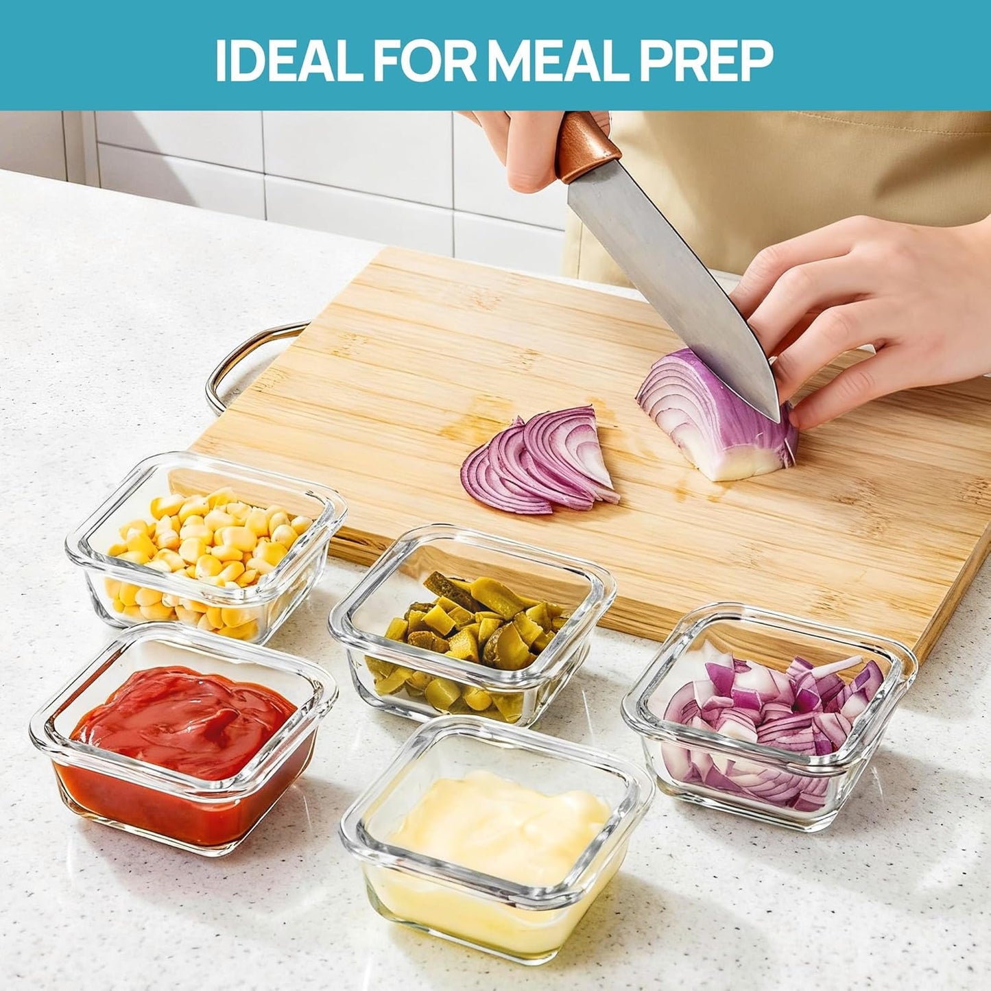 Vtopmart 5Pack 5oz Small Glass Storage Containers with Lids, Glass Meal Prep Food and Sauce Container Sets with Snap Airtight Lids for Microwave, Oven, Freezer and Dishwasher, Grey