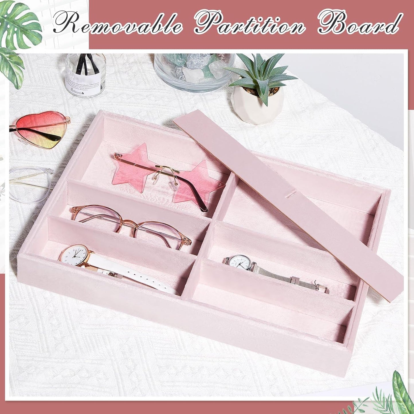 Amylove 2 Pcs Sunglass Organizer Trays Glasses Stackable Jewelry Trays Sunglass Organizer Display Box(8 Grids,Pink)