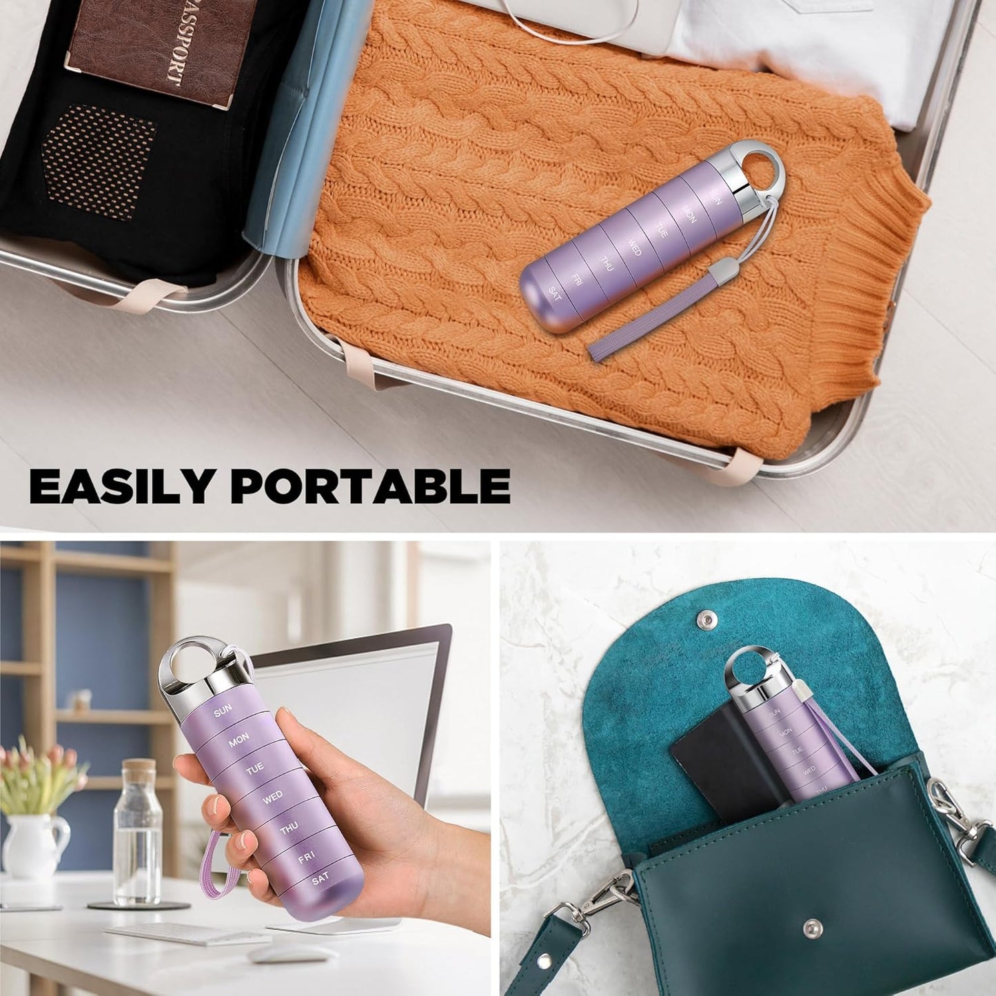 Zannaki Metal Travel Pill Organizer, Portable Waterproof Weekly Pill Box, Large Aluminum Alloy Pill Case Container, BPA Free 7 Day Daily Medicine Organizer Holder for Vitamin, Fish Oil, Supplement