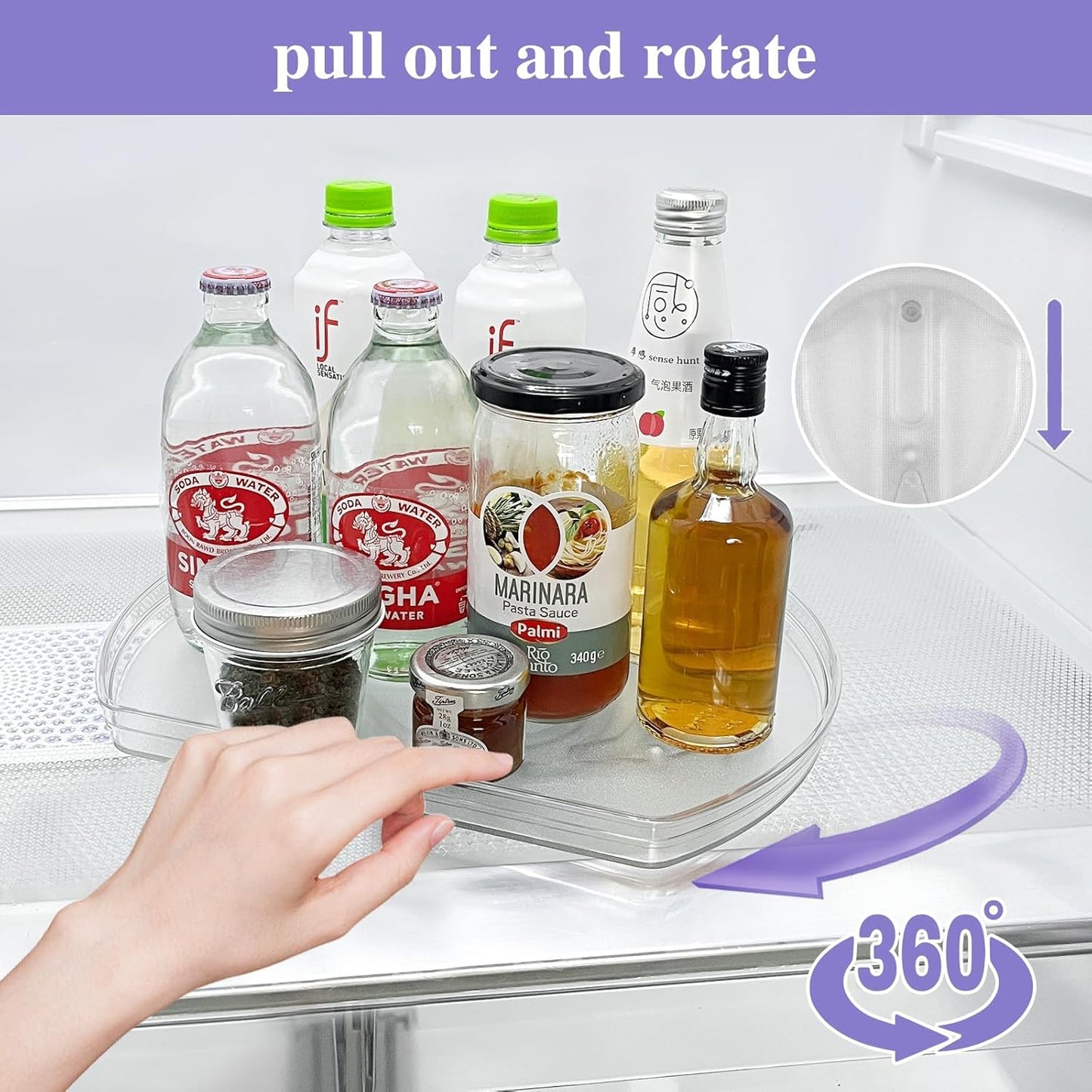 360° Rotating Lazy Susan Turntable Organizer - Multifunctional 11.8" x 8.7" Rectangular Organizer for Refrigerator, Cabinet, Pantry, and Kitchen Countertop