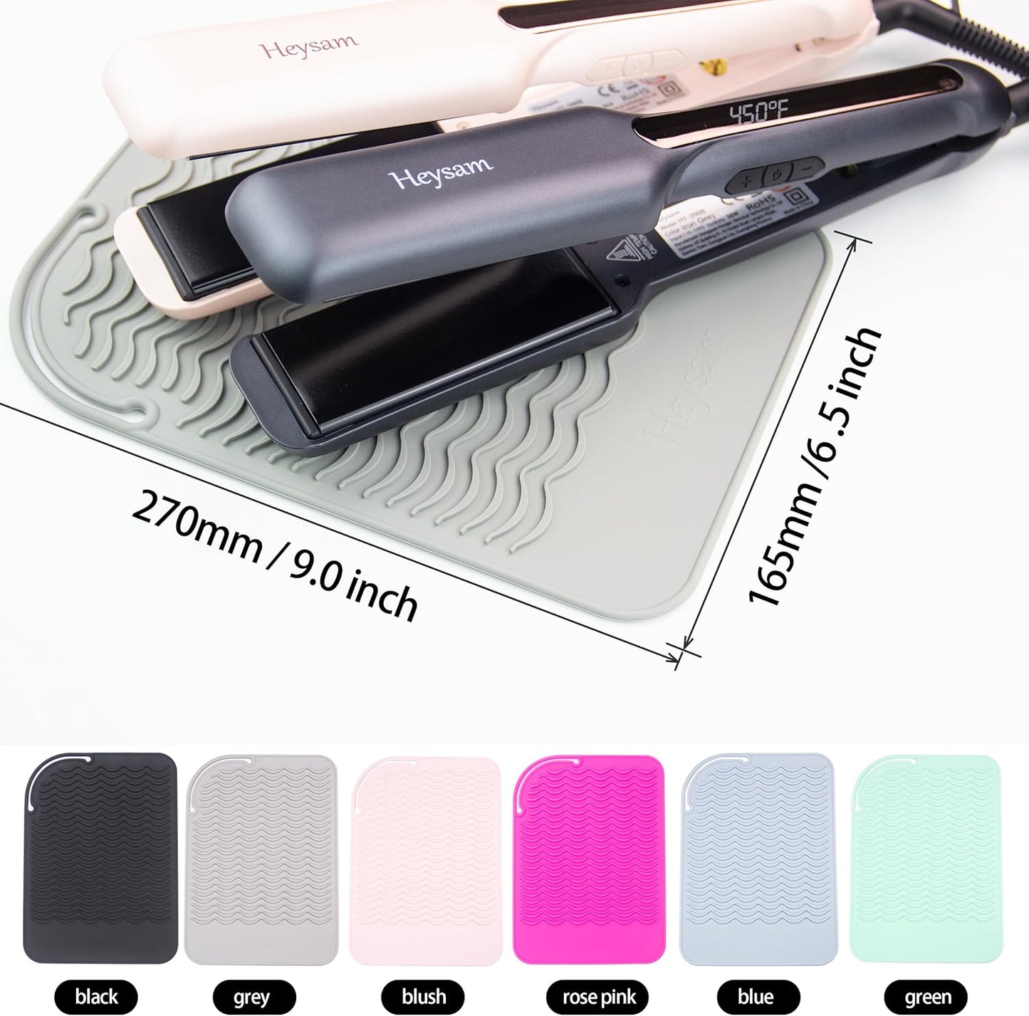 Heysam Professional Heat-Resistant Silicone Mat Flat Iron Hair Straightener Pad for Hair Styling Hot Tools, Curling Iron Travel Flat Iron Case Heat Resistant, Size 9.0 x 6.5 inches, Multiple Colors