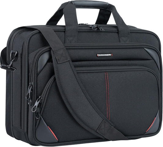 KROSER Laptop Bag 17.3 Inch Premium Laptop Briefcase, Expandable Water Repellent Laptop Shoulder Messenger Bag Durable Computer Case for Business/Travel/Men/Women (Black/Red)