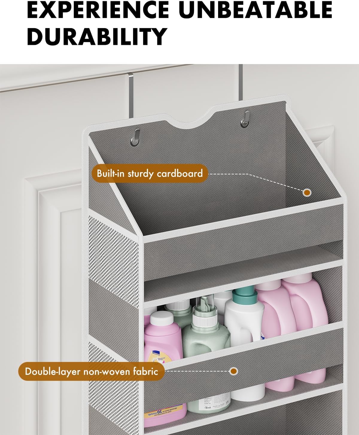 Over The Door Organizer with 6 Large Clear Pockets 12 Mesh Side Pockets - 50LB Heavy Duty Behind Door Storage, Door Hanging Storage for Closet Bathroom Pantry Nursery Laundry