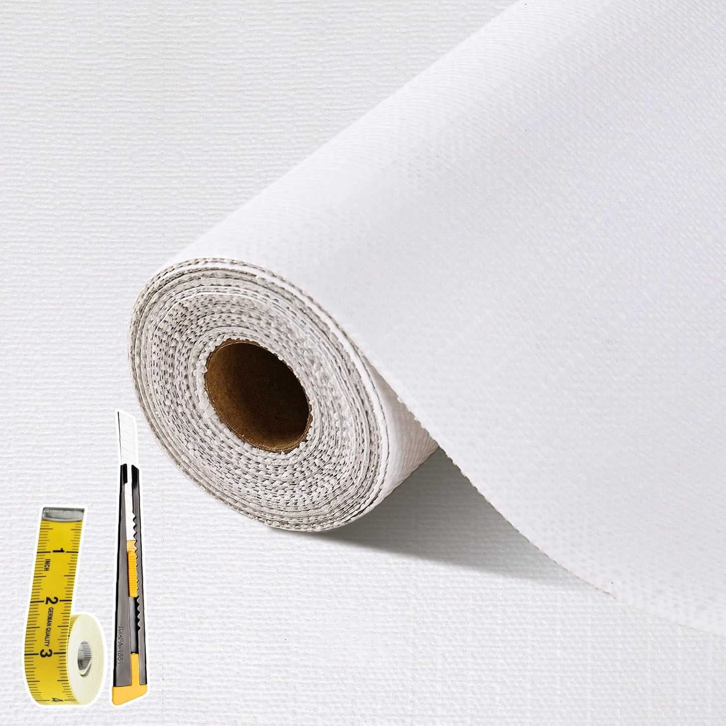 Drawer and Shelf Liner for Kitchen Cabinet: 12 in X 30 Ft Non Slip Waterproof Shelf Paper Non Adhesive Refrigerator Liners White Easy Liners for Bathroom Cupboard with Knife Tape Measure