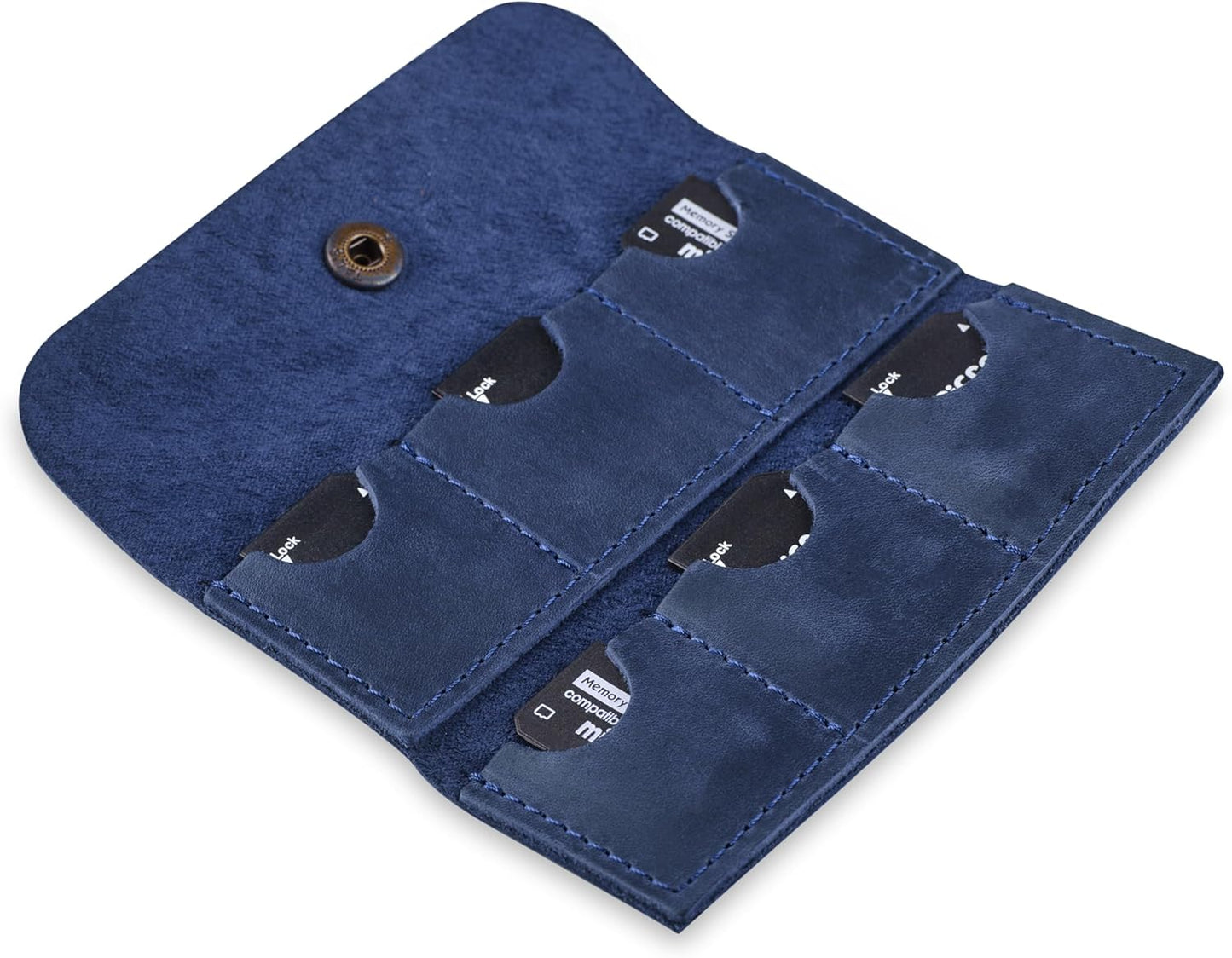 Leather SD Card Holder, SD Card Case, Micro SD Card Holder Organizer, SD Card Storage Case, Memory Card Case Cover, Travel Memory Card Case (Blue)