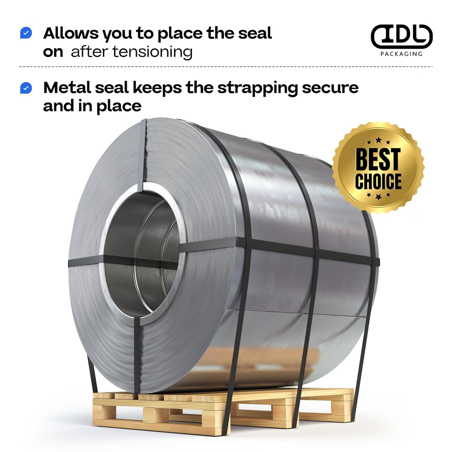 IDL Packaging Open (Snap-On) Seals for 5/8" Strap Width Steel Strapping (Pack of 1000) - Superior Holding Power - Sturdy Metal Clips for Securing Heavy Packaging and Pallet Banding