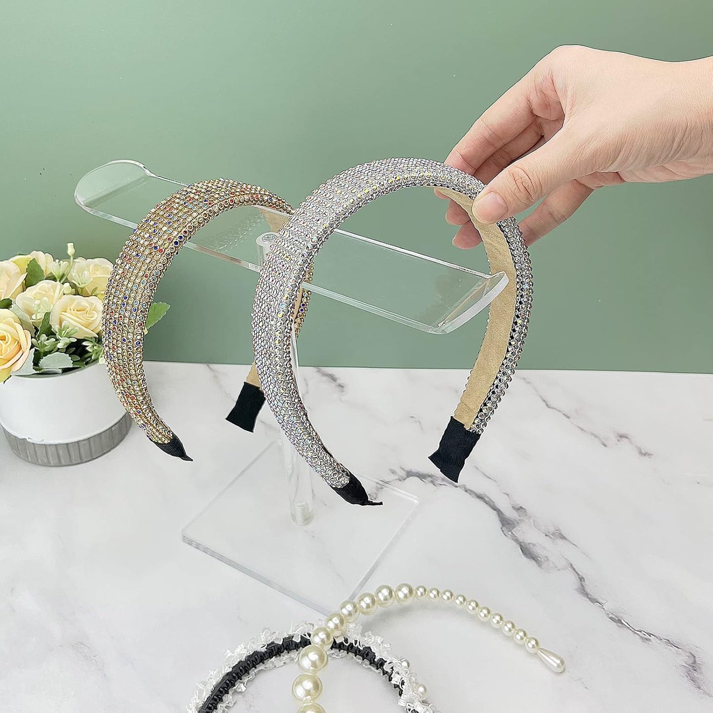 Bigfety Acrylic Headband Holder, Hair Accessories Organizer Clear Stand for Girls