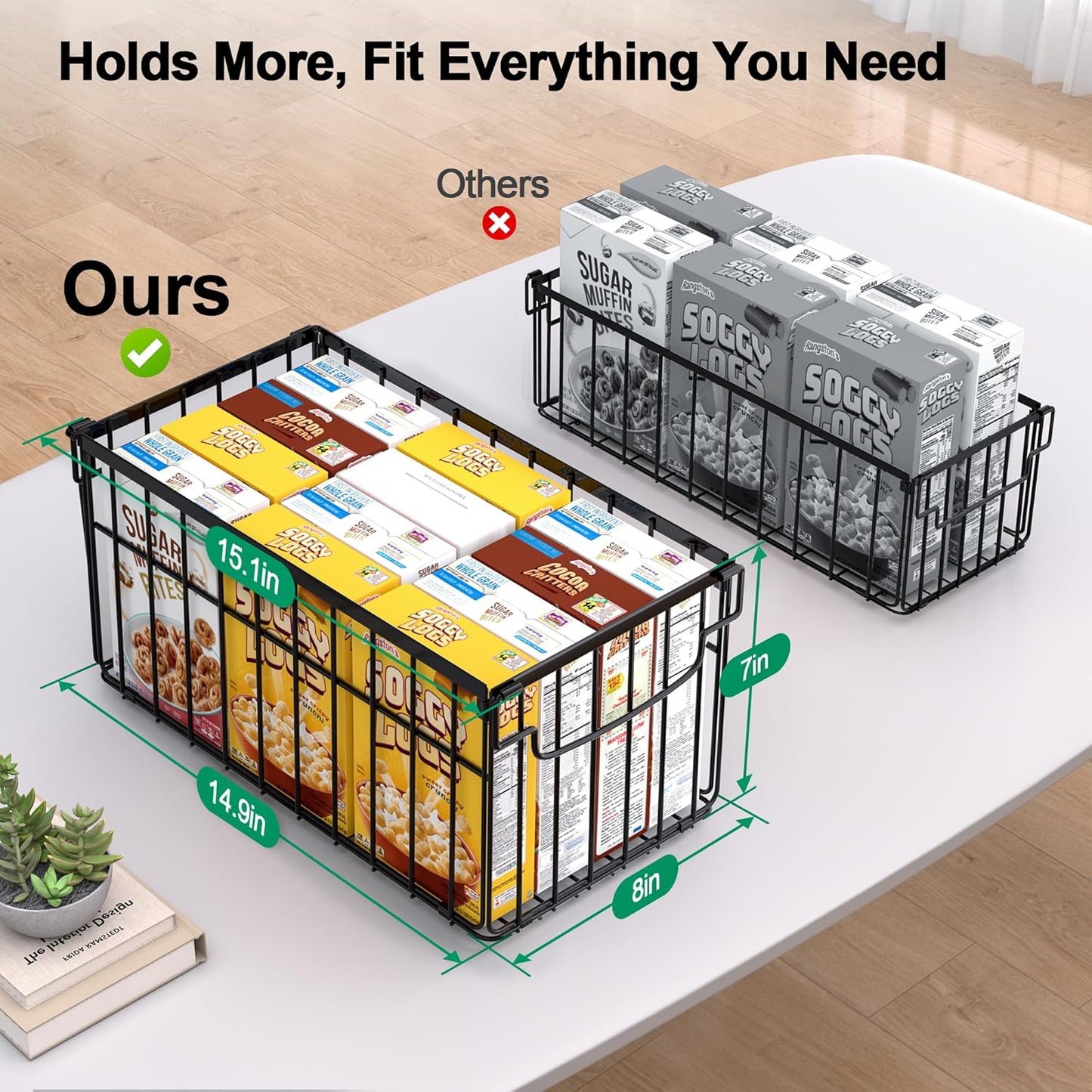Freezer Organizer Bins, 2 Pack Stackable Deep Chest Freezer Organizer Bins, Foldable Freezer Baskets with Handles, Black Freezer Storage Organizer Baskets for 5/ 7 Cu.FT Sort Frozen Meats