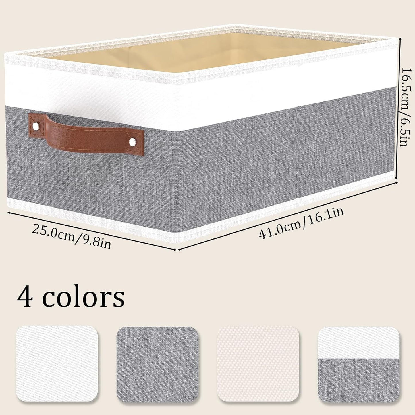 OUTBROS Storage Bins, Foldable Storage Baskets for Organizing, Fabric Storage Boxes With Handles,For bedrooms, living rooms, Shelves, Gray/White, 16.1x6.5x9.8 inch, 3-Pack