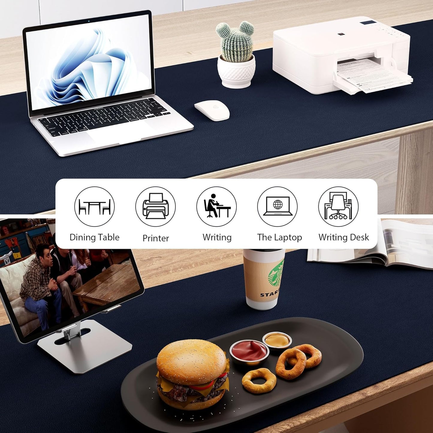 Aothia Leather Desk Pad Protector, Office Desk Mat, Large Mouse Pad, Laptop Desk Pad, Non-Slip PU Leather Desk Blotter, Waterproof Desk Writing Pad for Office and Home (Dark Blue, 47" x 24")