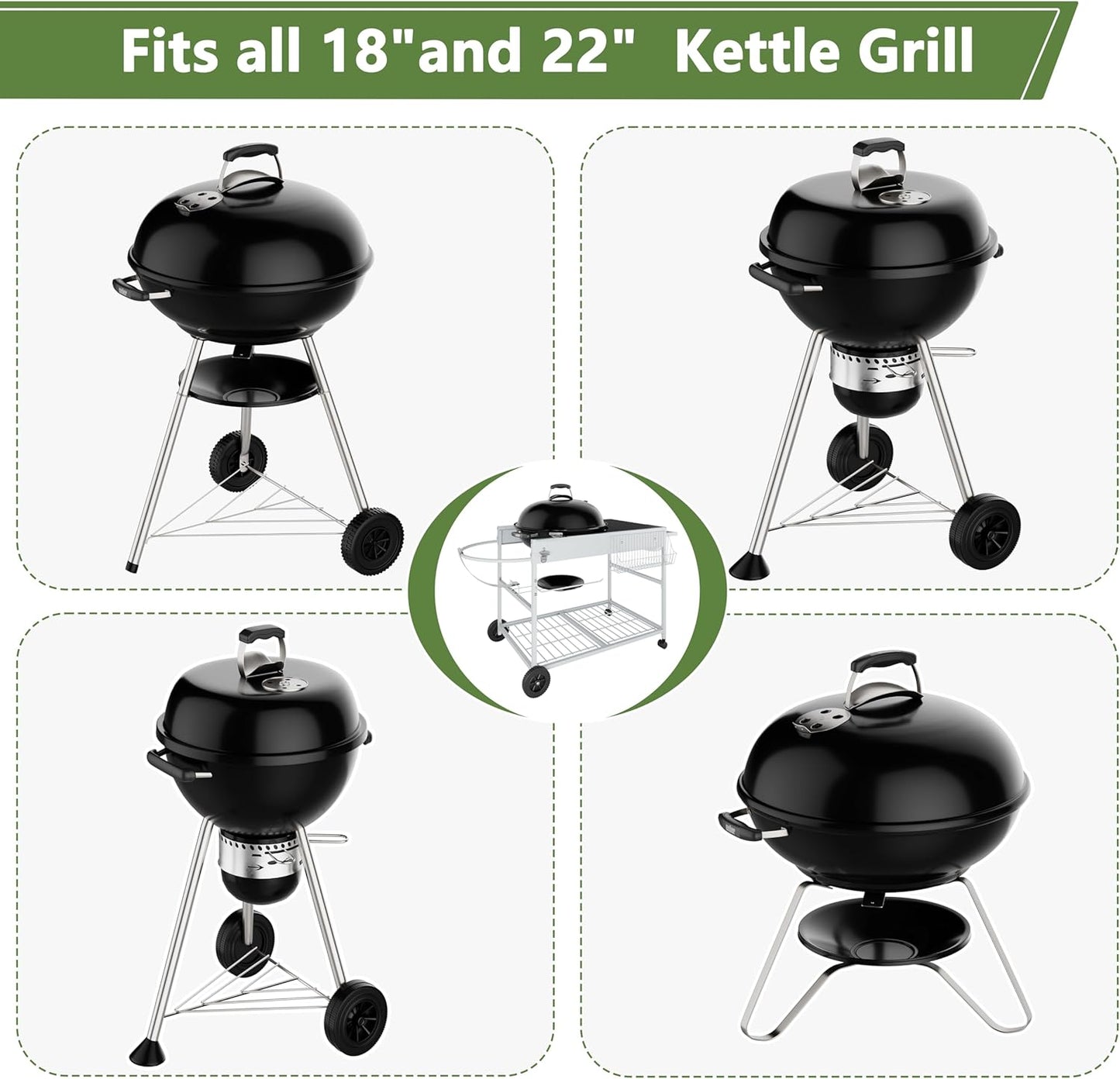 Shintenchi Grill Table for Weber 22" & 18" Original Kettle, Outdor Grill Cart with Wheels, Movable Outdoor Prep Table Cooking Station for JumboJoe and Master-Touch Charcoal Grill