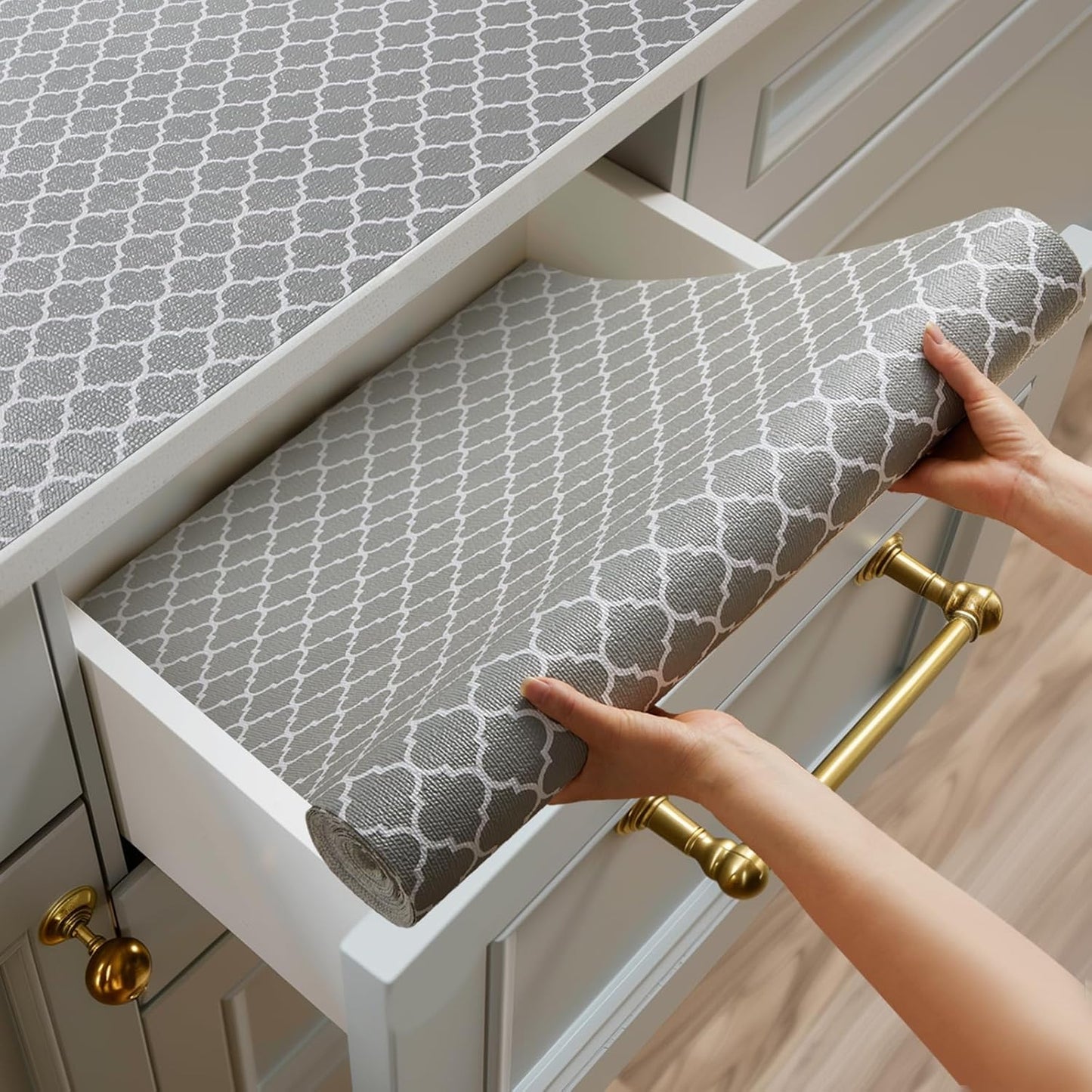 Shelf and Drawer Liner for Kitchen Cabinets Non-Adhesive, Strong Grip Non-Slip Thickened Cabinet Liners for Shelves, Waterproof Mats for Dresser Cupboard, Gray, 12 in x 30 Feet