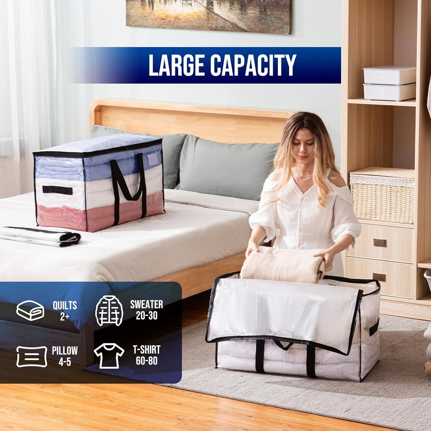 TAILI Extra Large Moving Bags, 6 Pack Clear Heavy Duty Totes for Storage with Visible Window, Wrap Around Handles, Storage Bags for Space Saving, Alternative to Moving Boxes